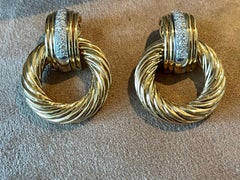 18 K White and Yellow Gold Diamond Hoop Earclips Interchangeable Signed Péclard