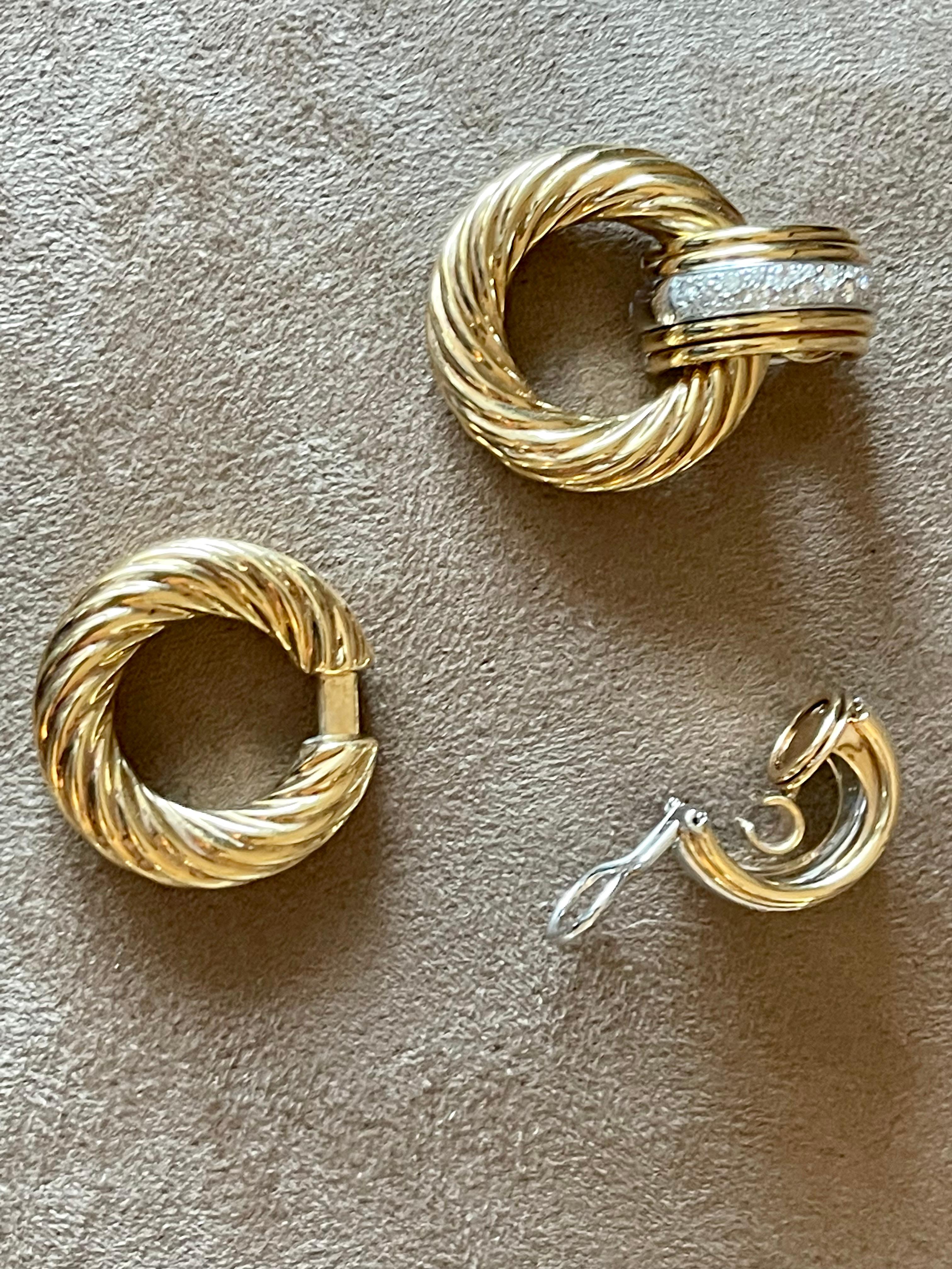 18 K White and Yellow Gold Diamond Hoop Earclips Interchangeable Signed Péclard For Sale 1