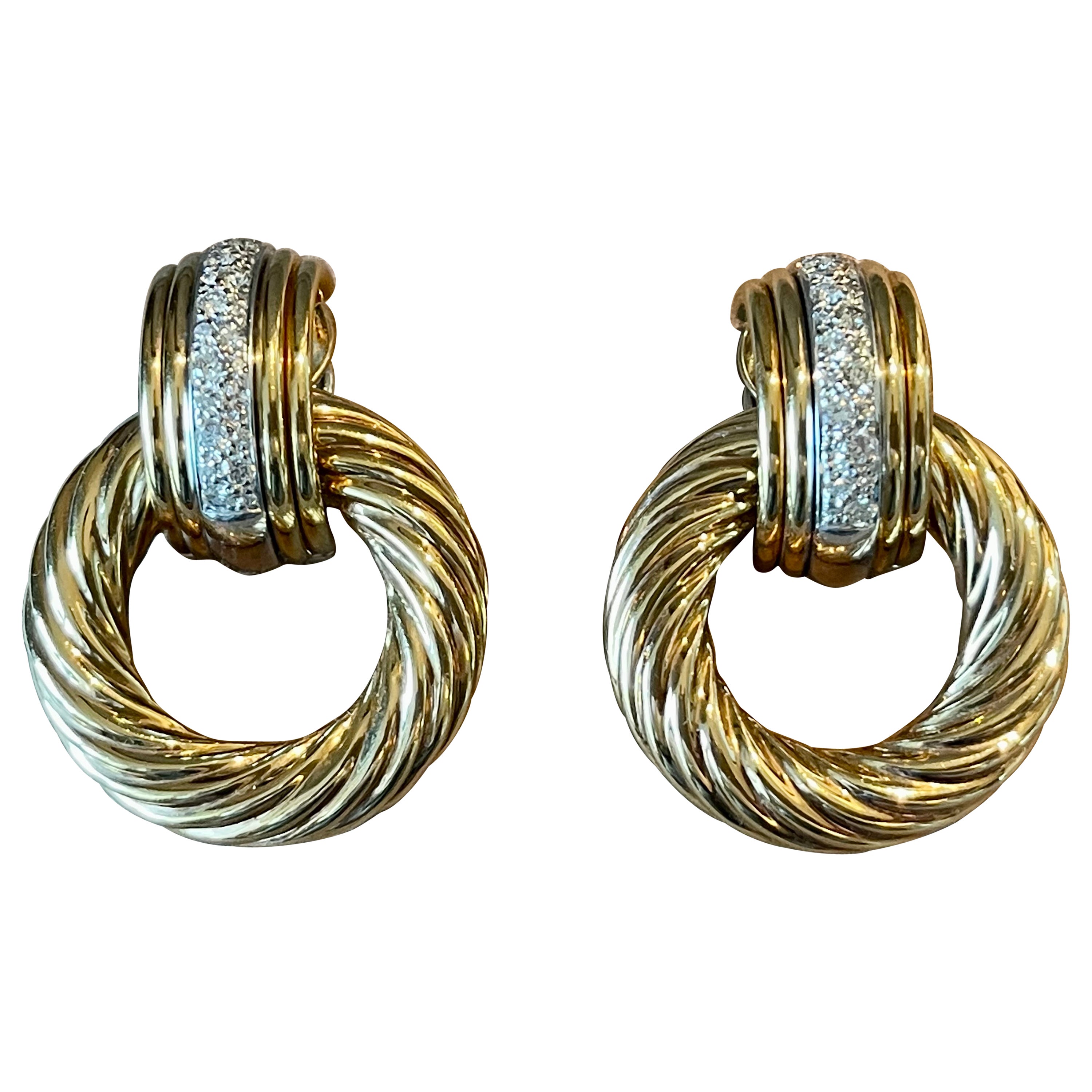 18 K Weiß- und Gelbgold Diamant-Ohrclips auswechselbar signiert Péclard im Angebot