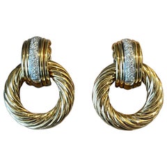 18 K White and Yellow Gold Diamond Hoop Earclips Interchangeable Signed Péclard