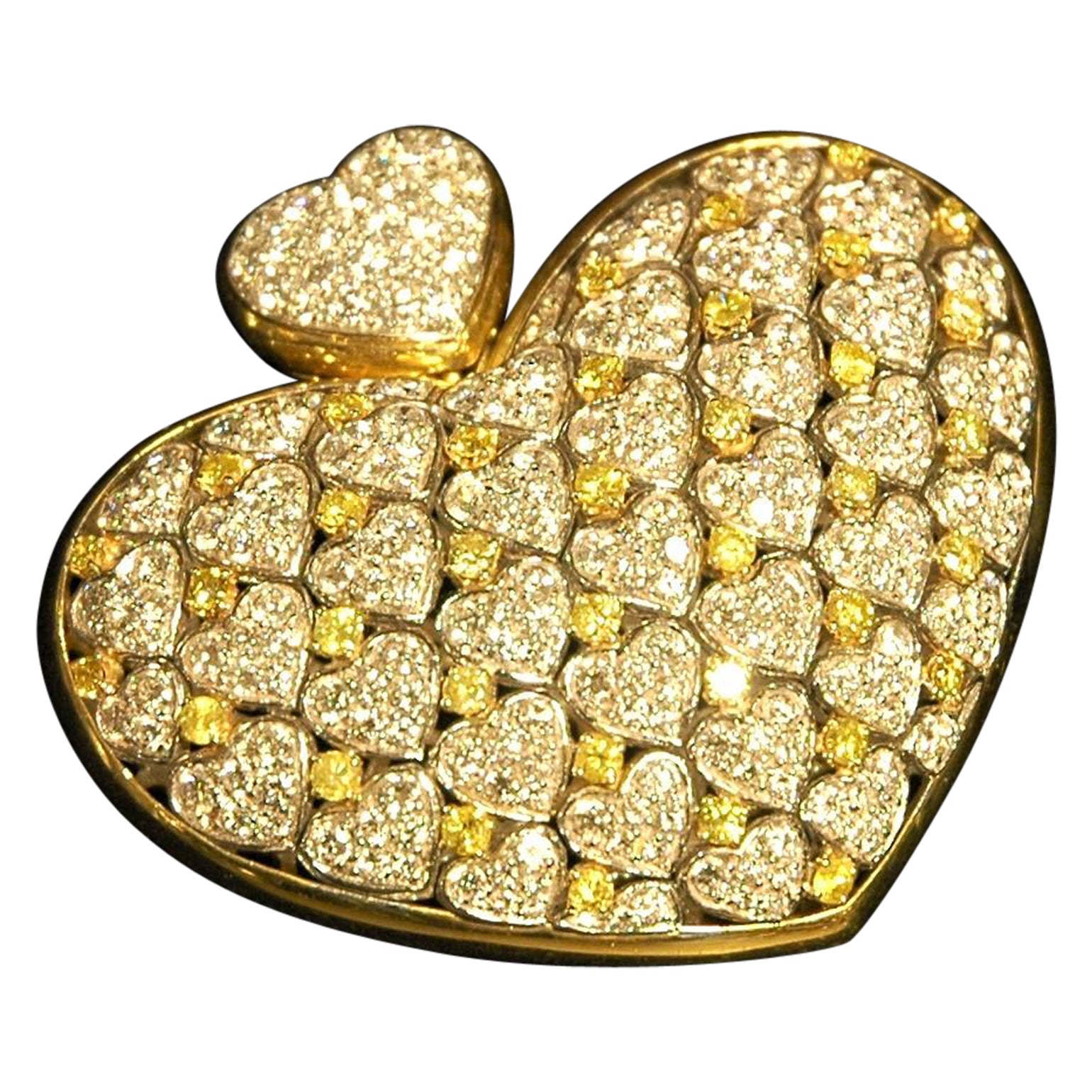 Colgante de oro blanco y amarillo de 18 K en forma de corazón con diamantes Ct.8.85