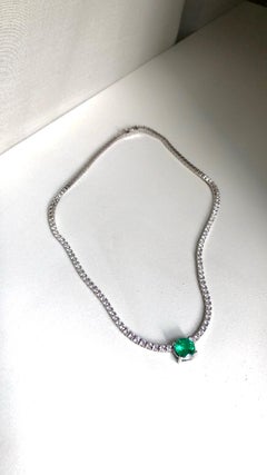 18 K White Gold 2.78ct Emerald and 7.6ct White Diamonds Necklace by Jochen Leën