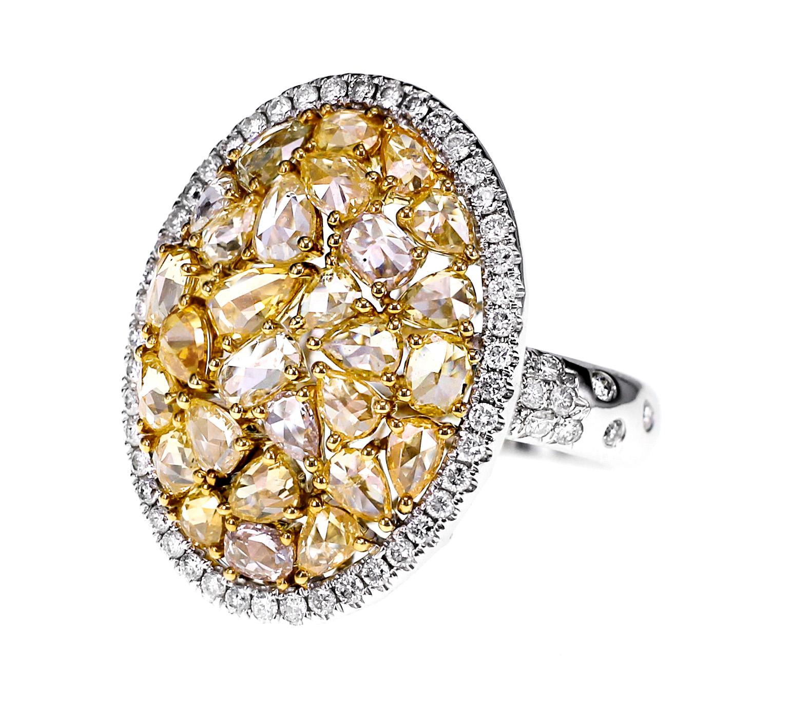 This beautiful ring has 3.68 carat of European rose cut and made in 18K white gold and yellow gold,
Ring Size: US 6