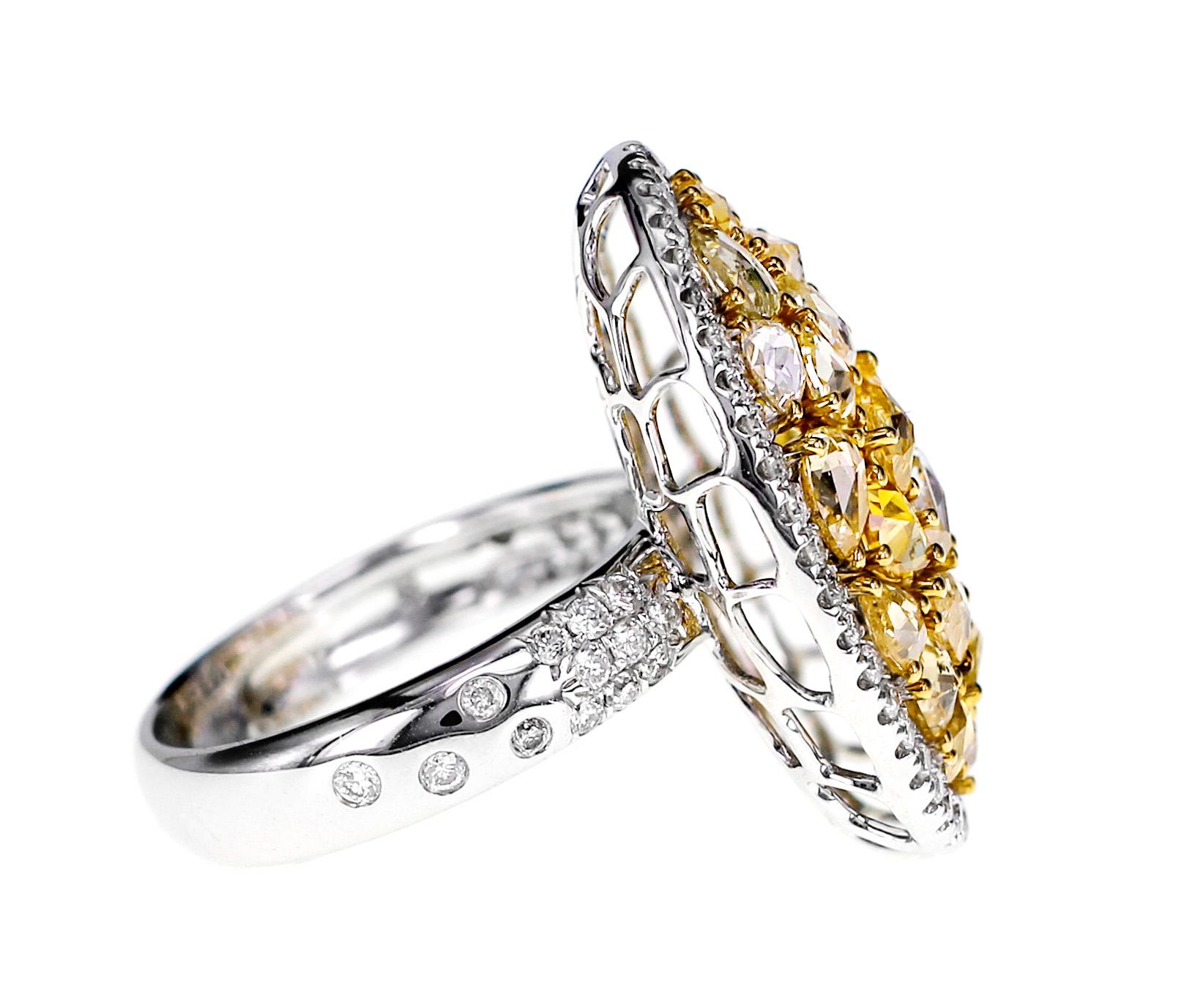 Art Nouveau 18 Karat White Gold 3.68 Carat Old European Rose Cut Diamond Engagement Ring