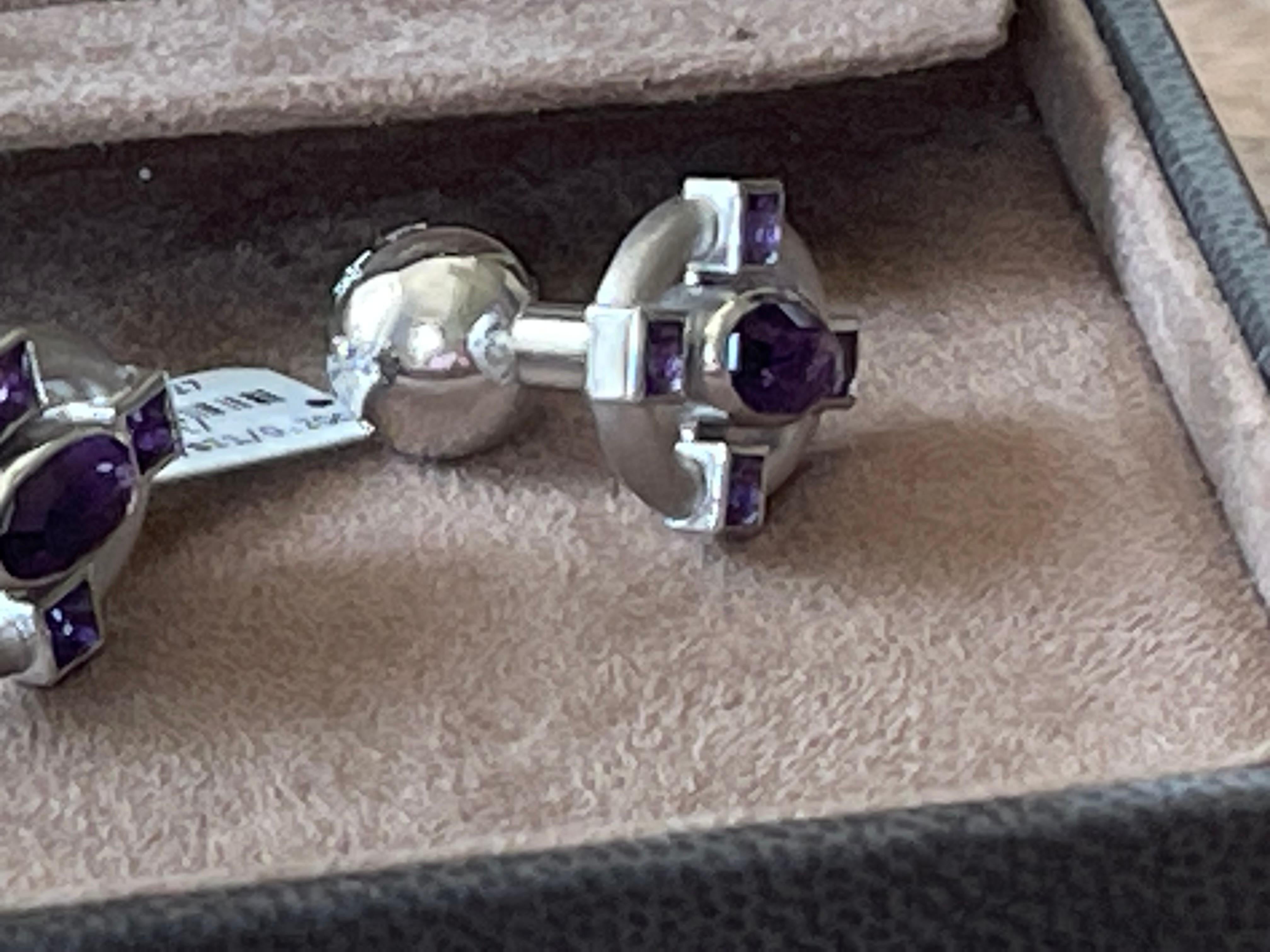 Manschettenknöpfe aus 18 Karat Weißgold mit Amethyst und Diamant im Angebot 1