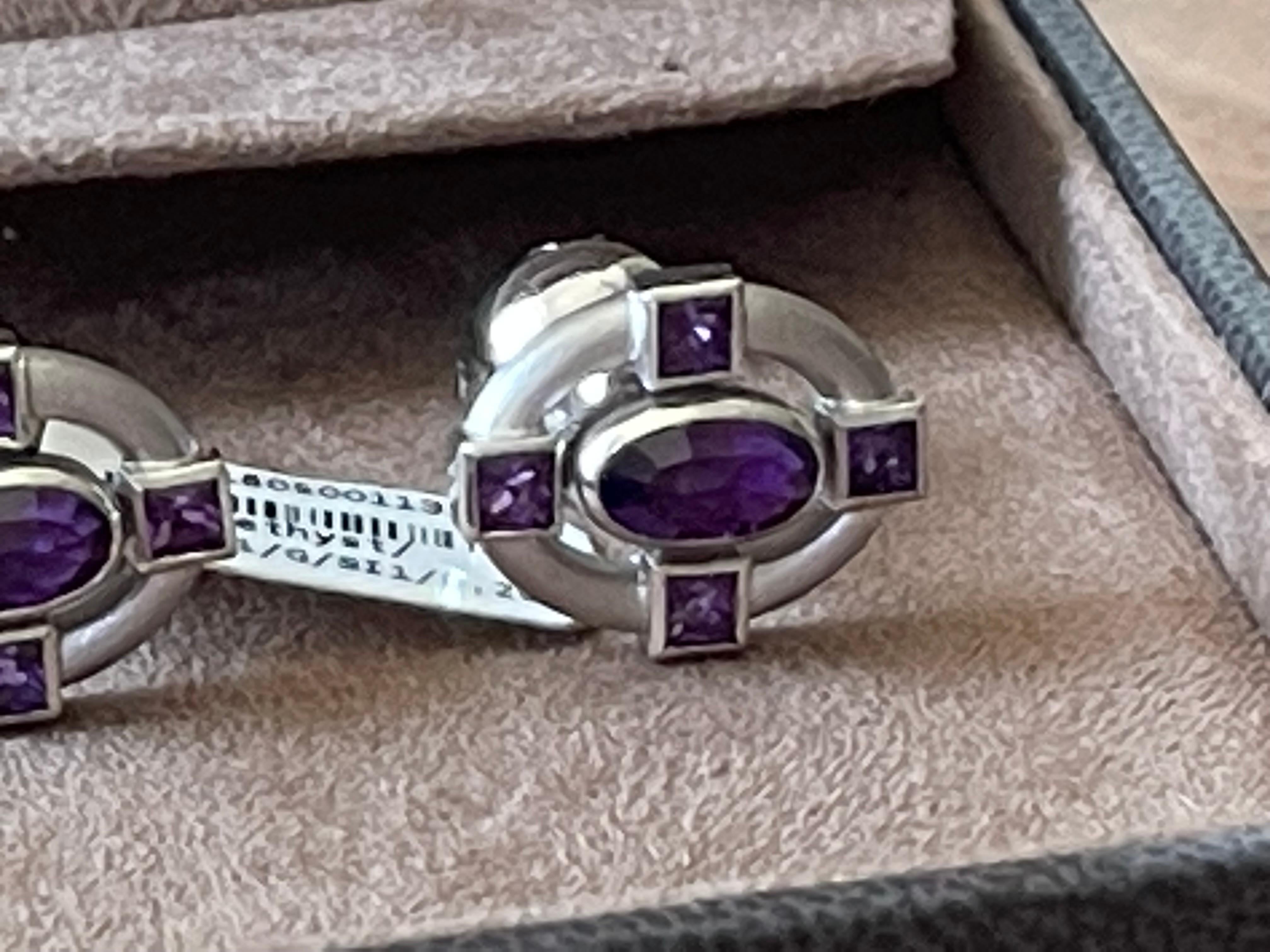 18 K White Gold Amethyst and Diamond Cufflinks For Sale 2