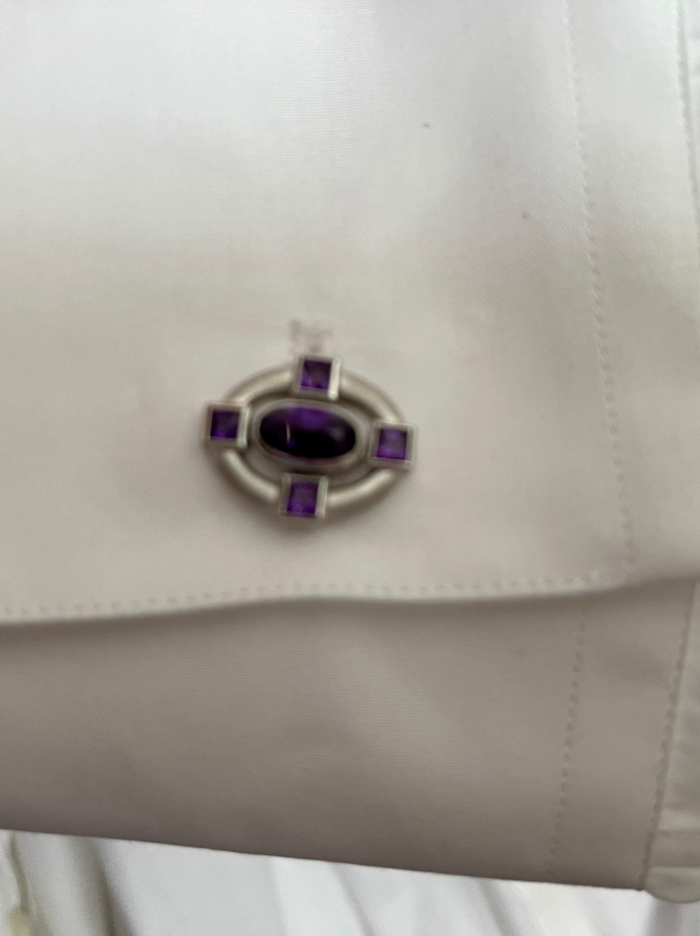18 K White Gold Amethyst and Diamond Cufflinks For Sale 3