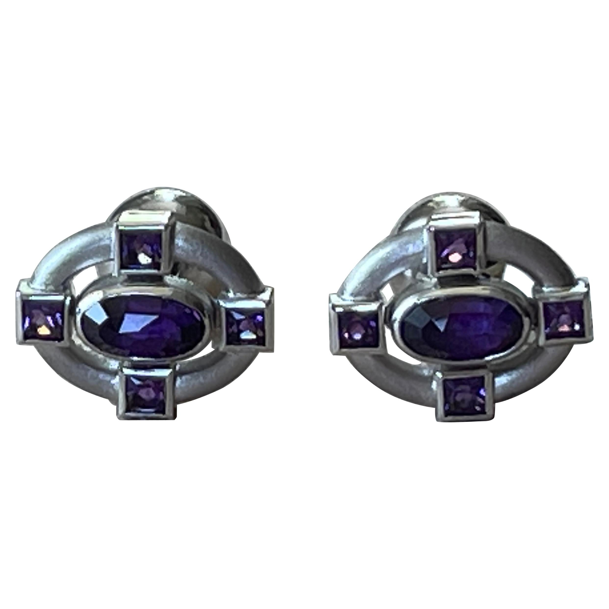 18 K White Gold Amethyst and Diamond Cufflinks For Sale