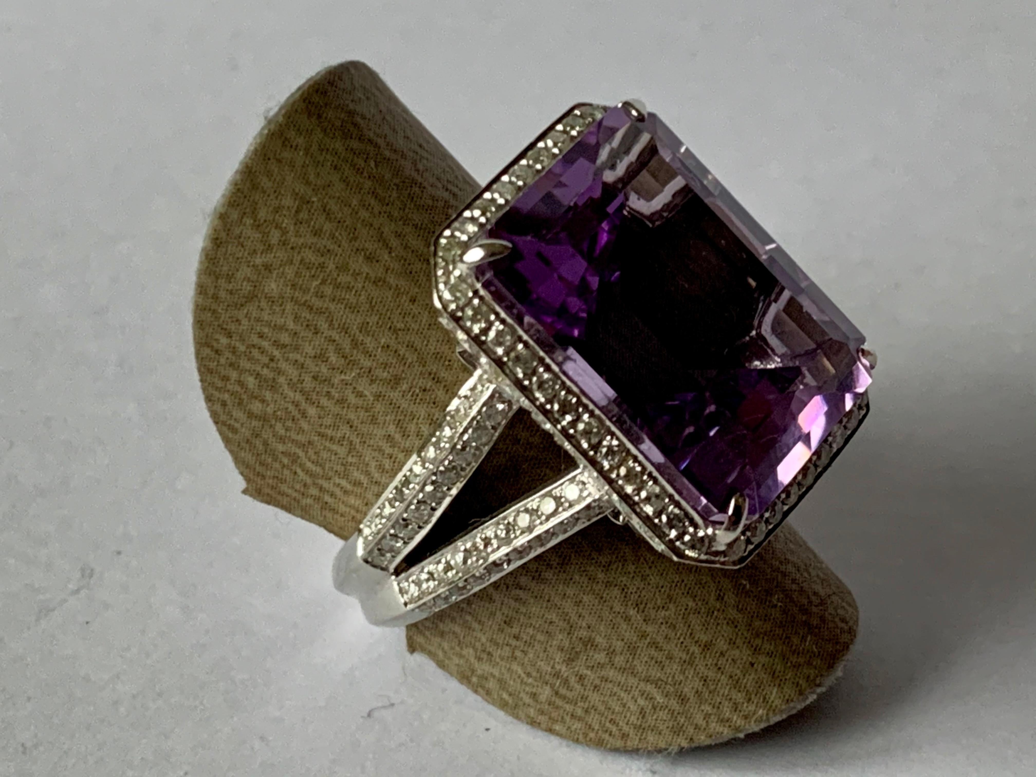 Anillo Cóctel Amatista Diamante Oro Blanco 18 K en venta 4