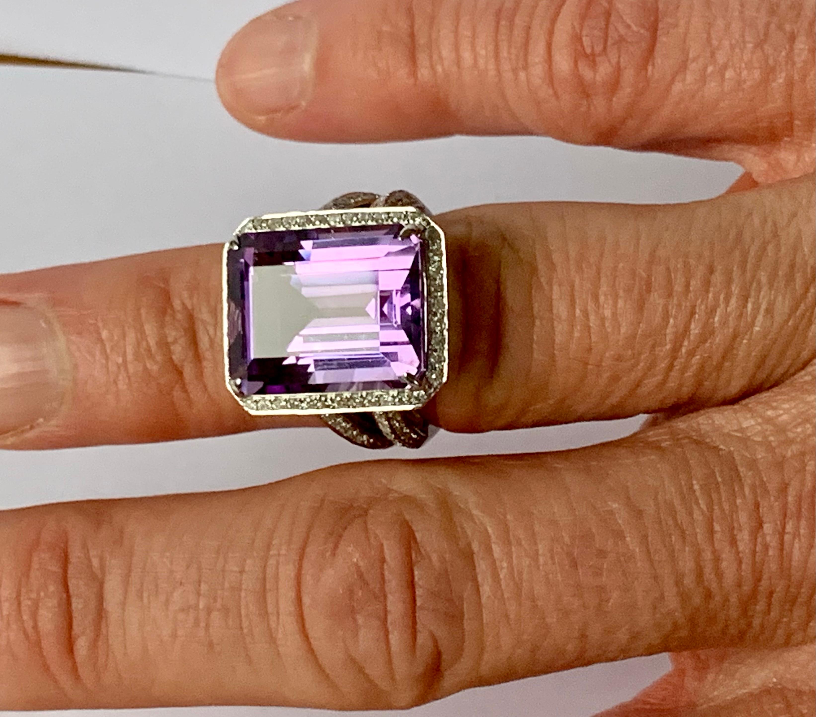 Anillo Cóctel Amatista Diamante Oro Blanco 18 K en venta 5