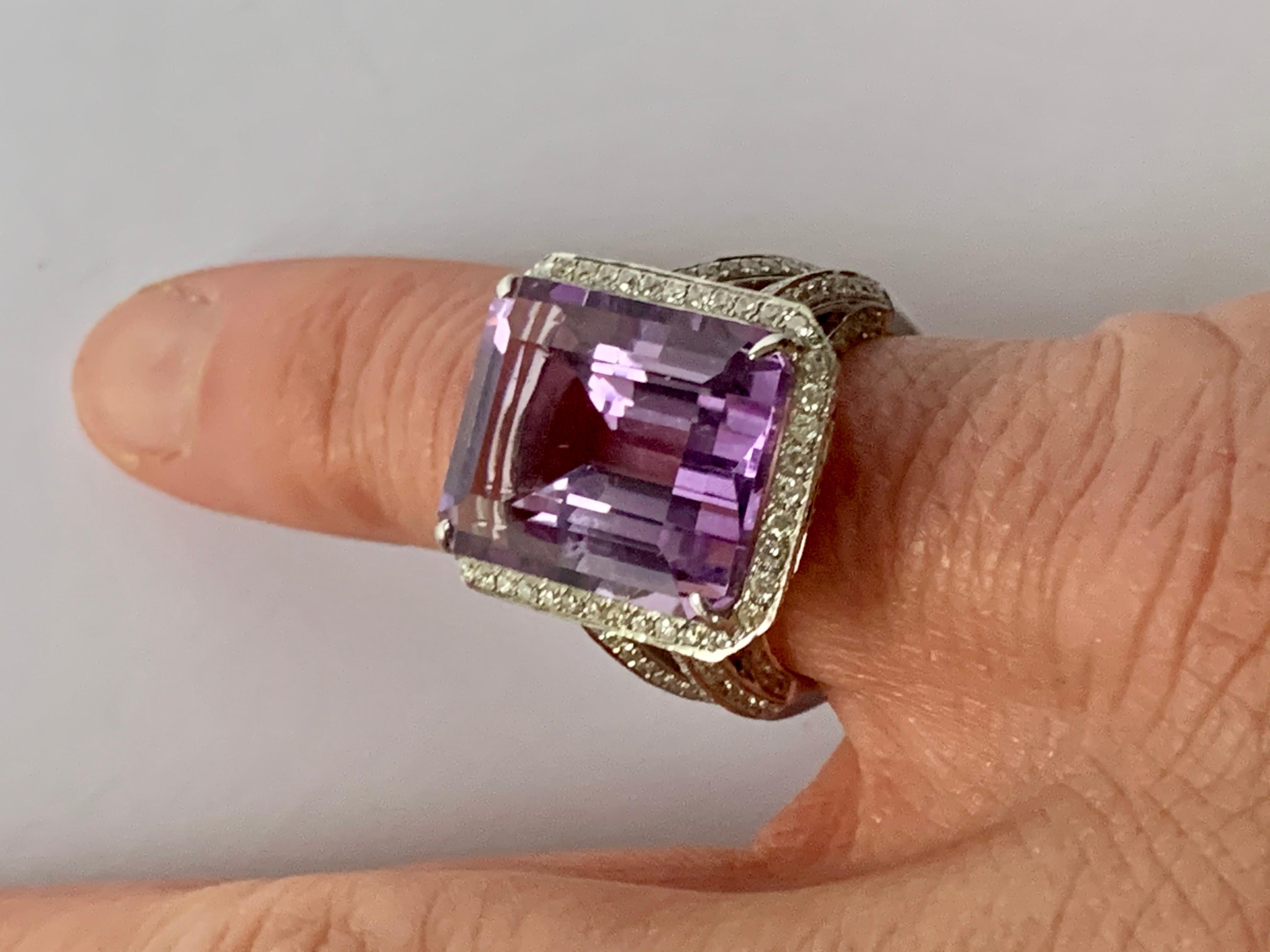 Anillo Cóctel Amatista Diamante Oro Blanco 18 K en venta 7