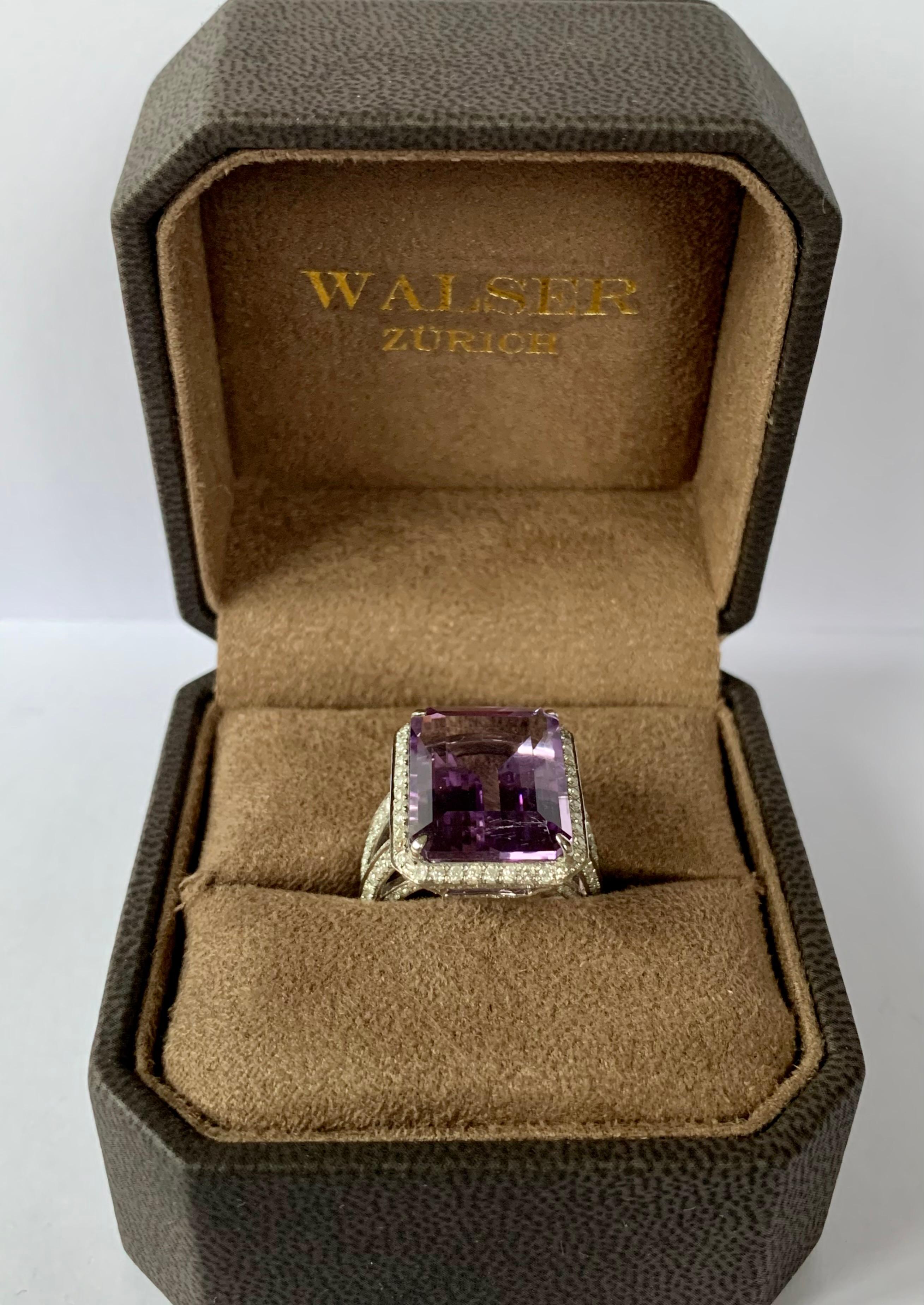 Anillo Cóctel Amatista Diamante Oro Blanco 18 K Contemporáneo en venta