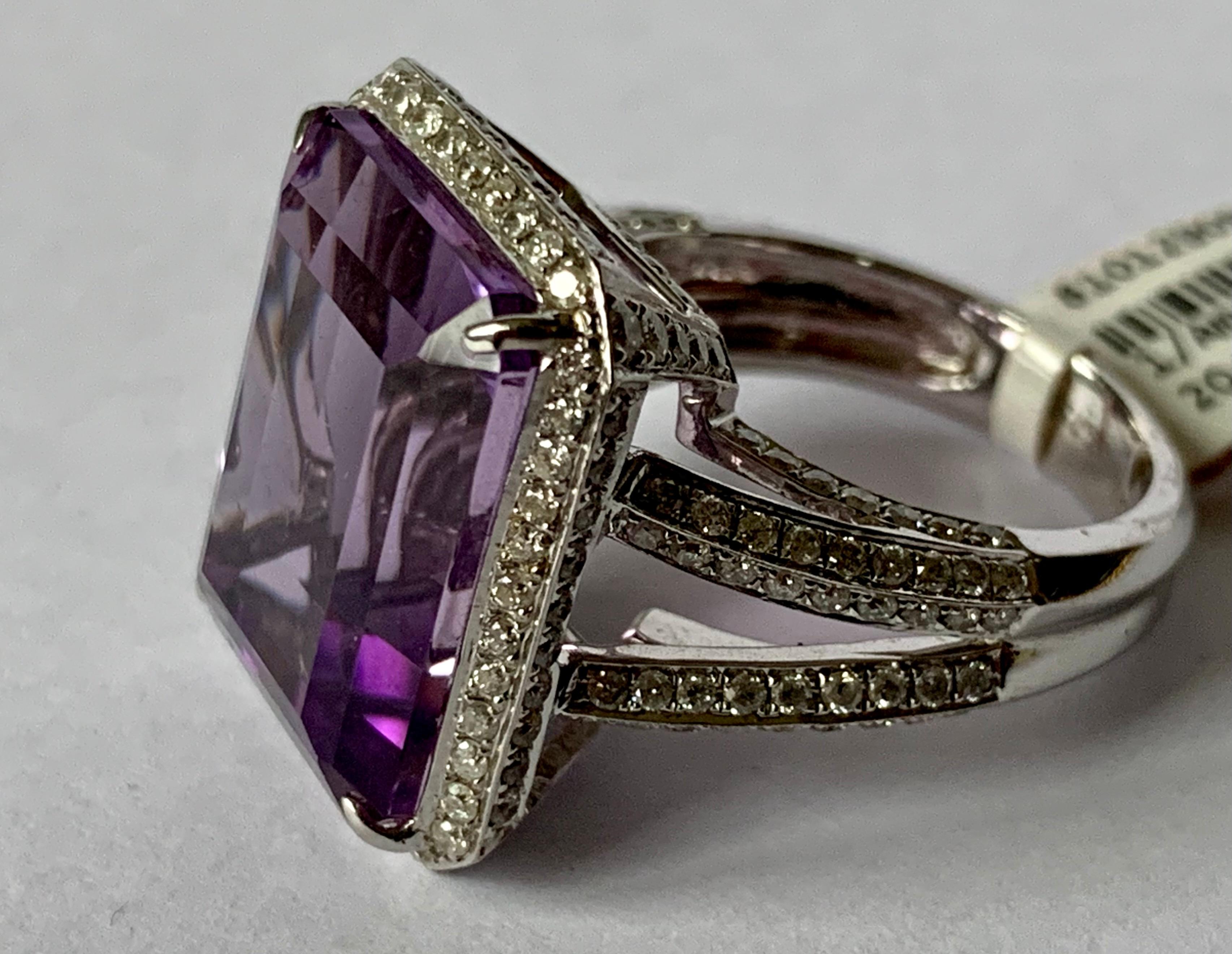 Anillo Cóctel Amatista Diamante Oro Blanco 18 K en venta 1