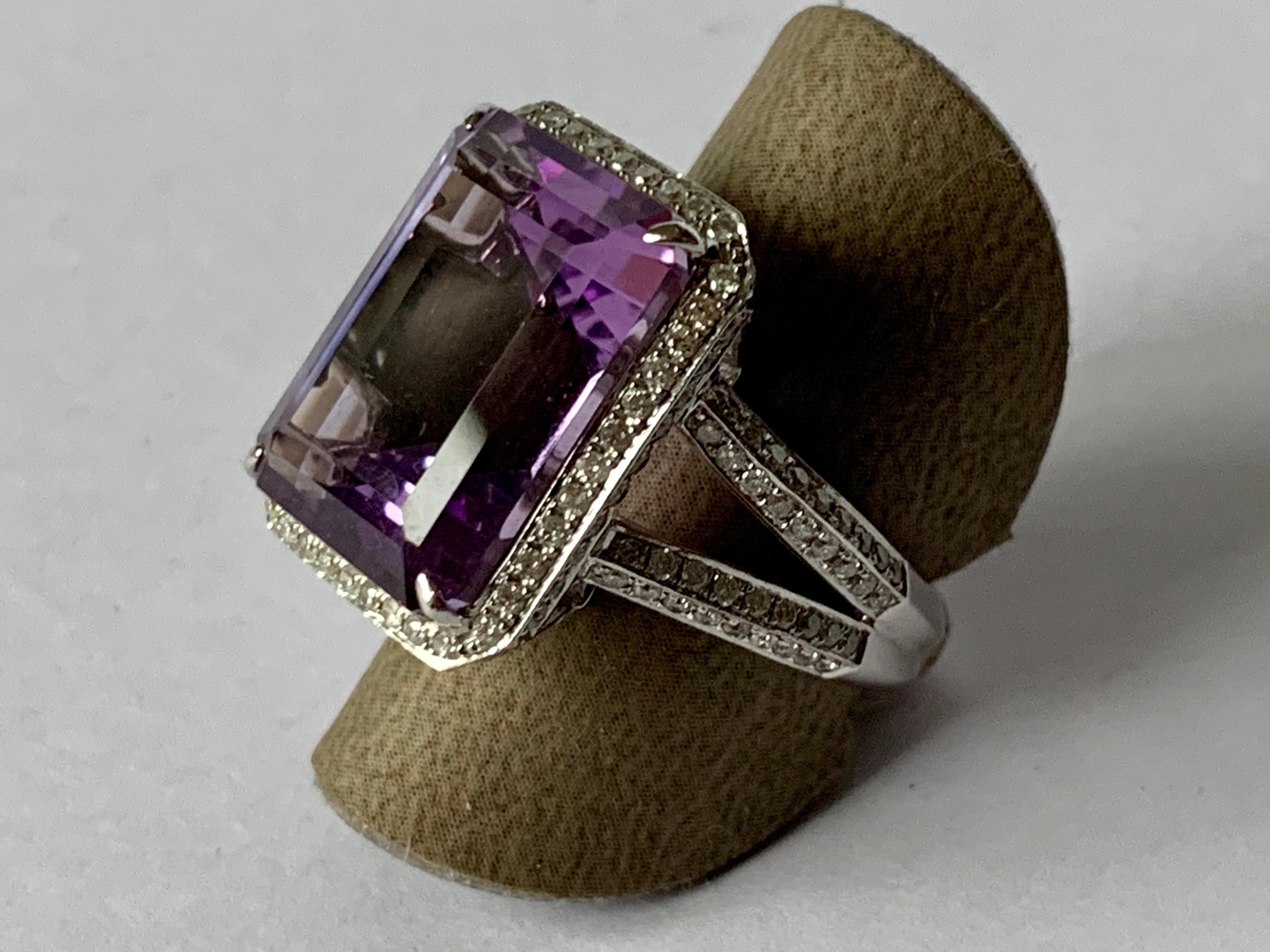 Anillo Cóctel Amatista Diamante Oro Blanco 18 K en venta 3