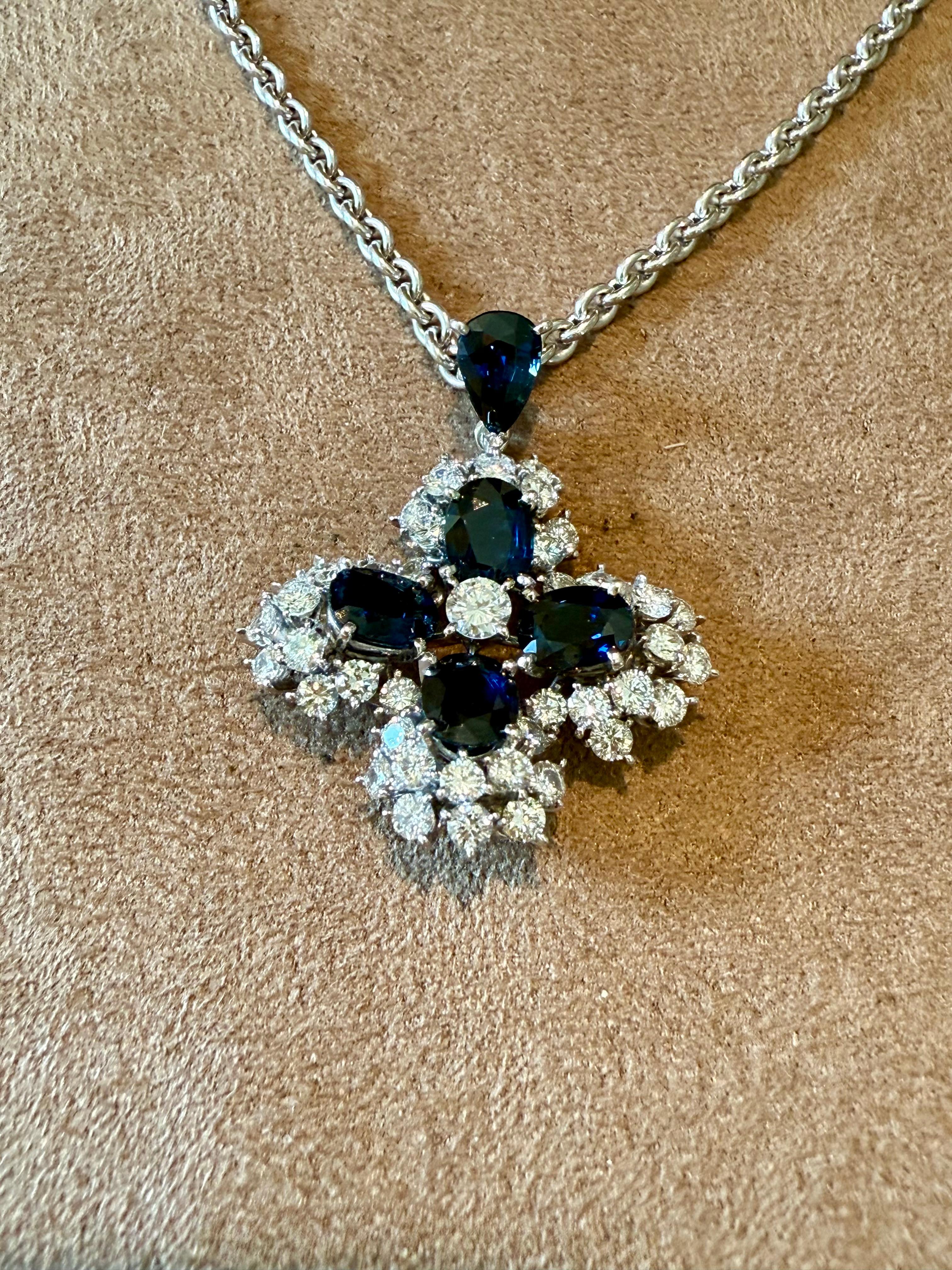 Colgante Diamante Zafiro Cadena Ancla Oro Blanco 18 K Contemporáneo en venta