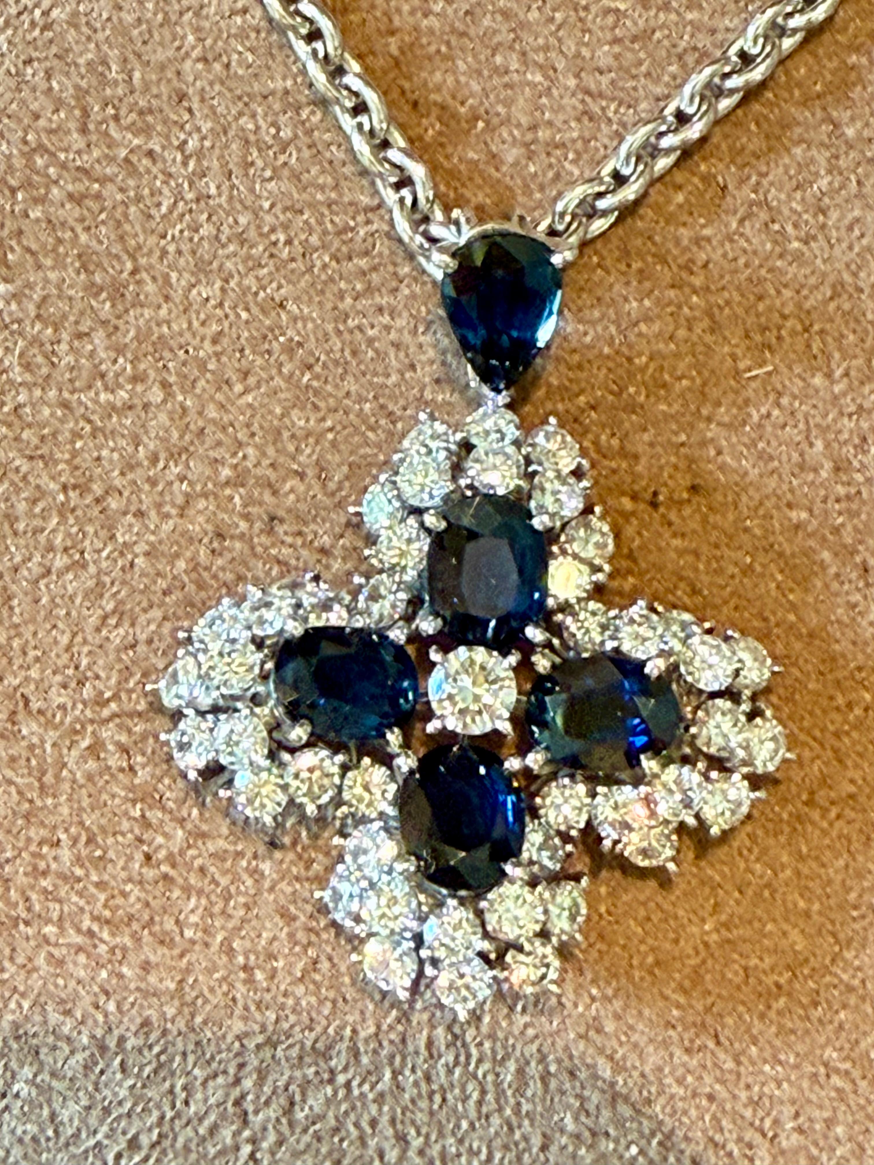 Colgante Diamante Zafiro Cadena Ancla Oro Blanco 18 K Corte brillante en venta