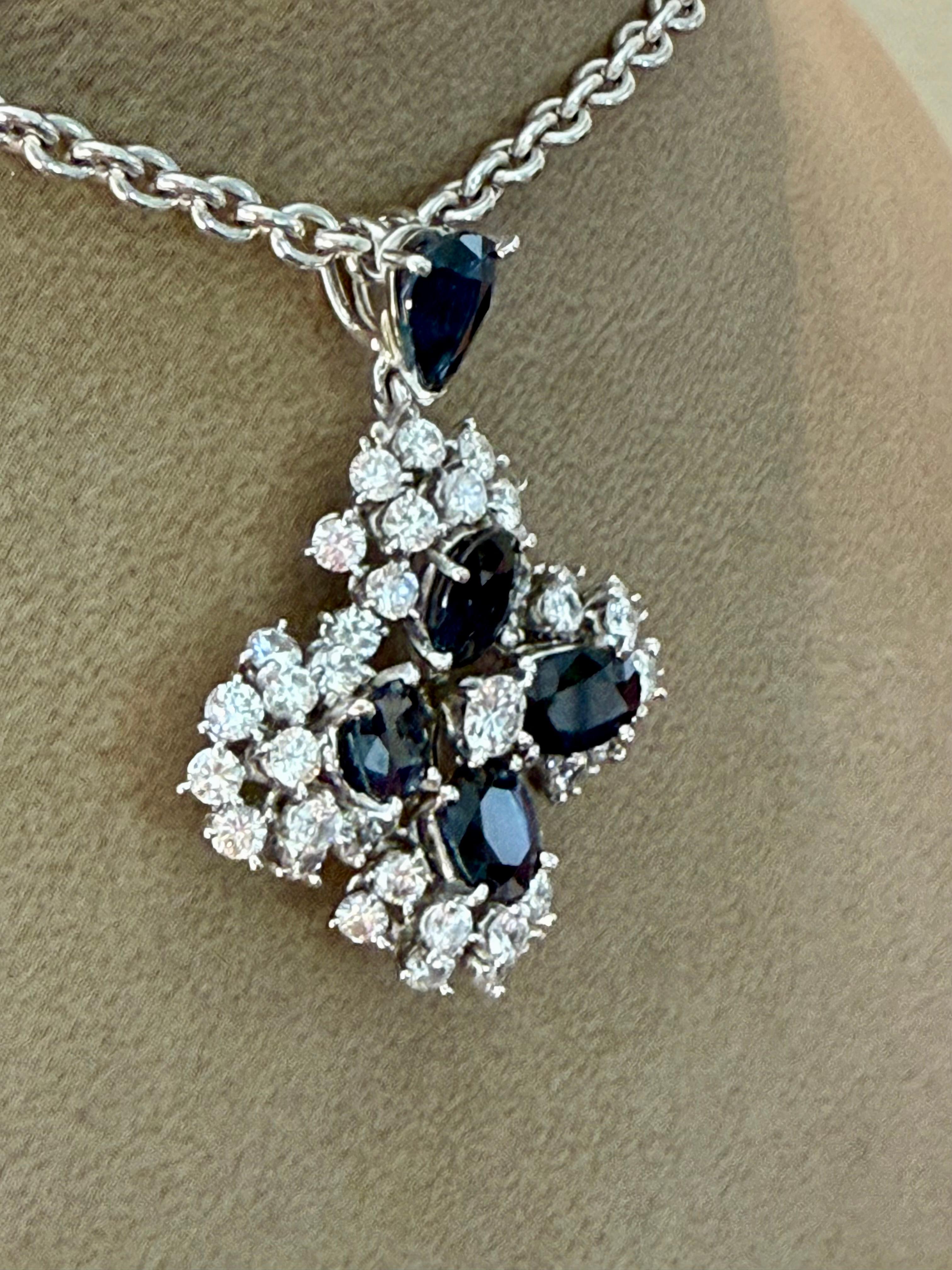 Colgante Diamante Zafiro Cadena Ancla Oro Blanco 18 K en venta 1