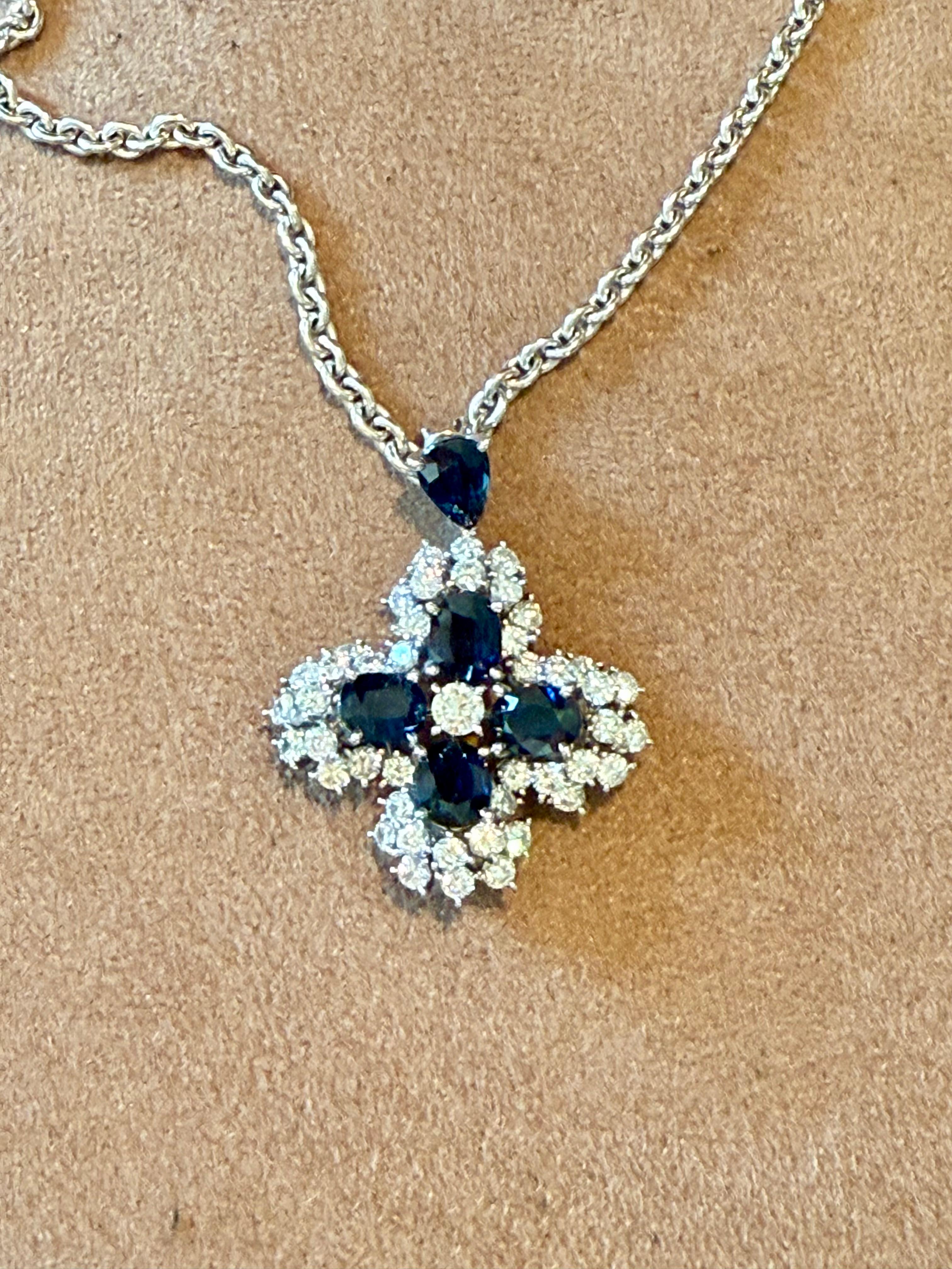 Colgante Diamante Zafiro Cadena Ancla Oro Blanco 18 K en venta 2