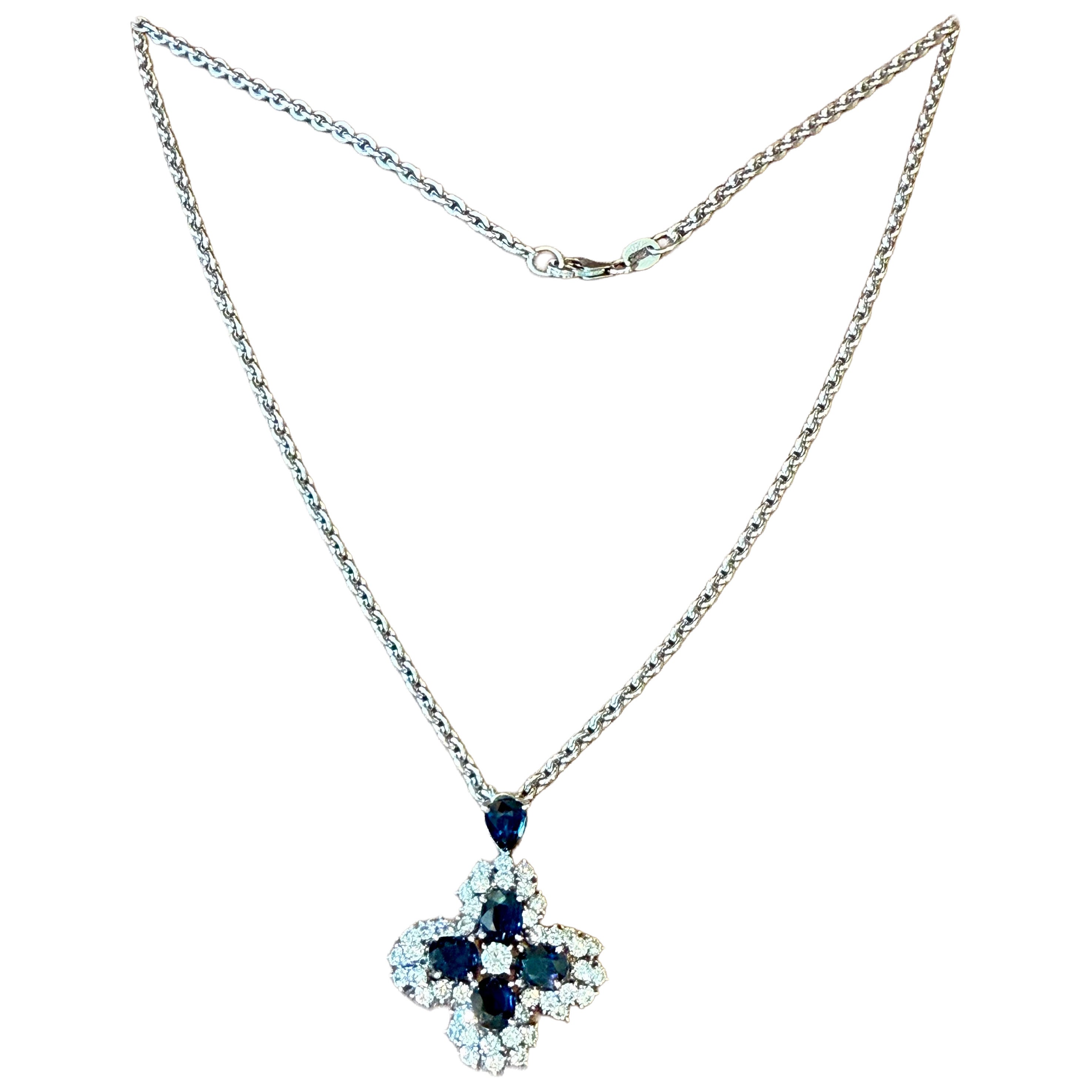 Colgante Diamante Zafiro Cadena Ancla Oro Blanco 18 K en venta