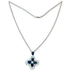 18 K white Gold Anchor Chain Sapphire Diamond Pendant