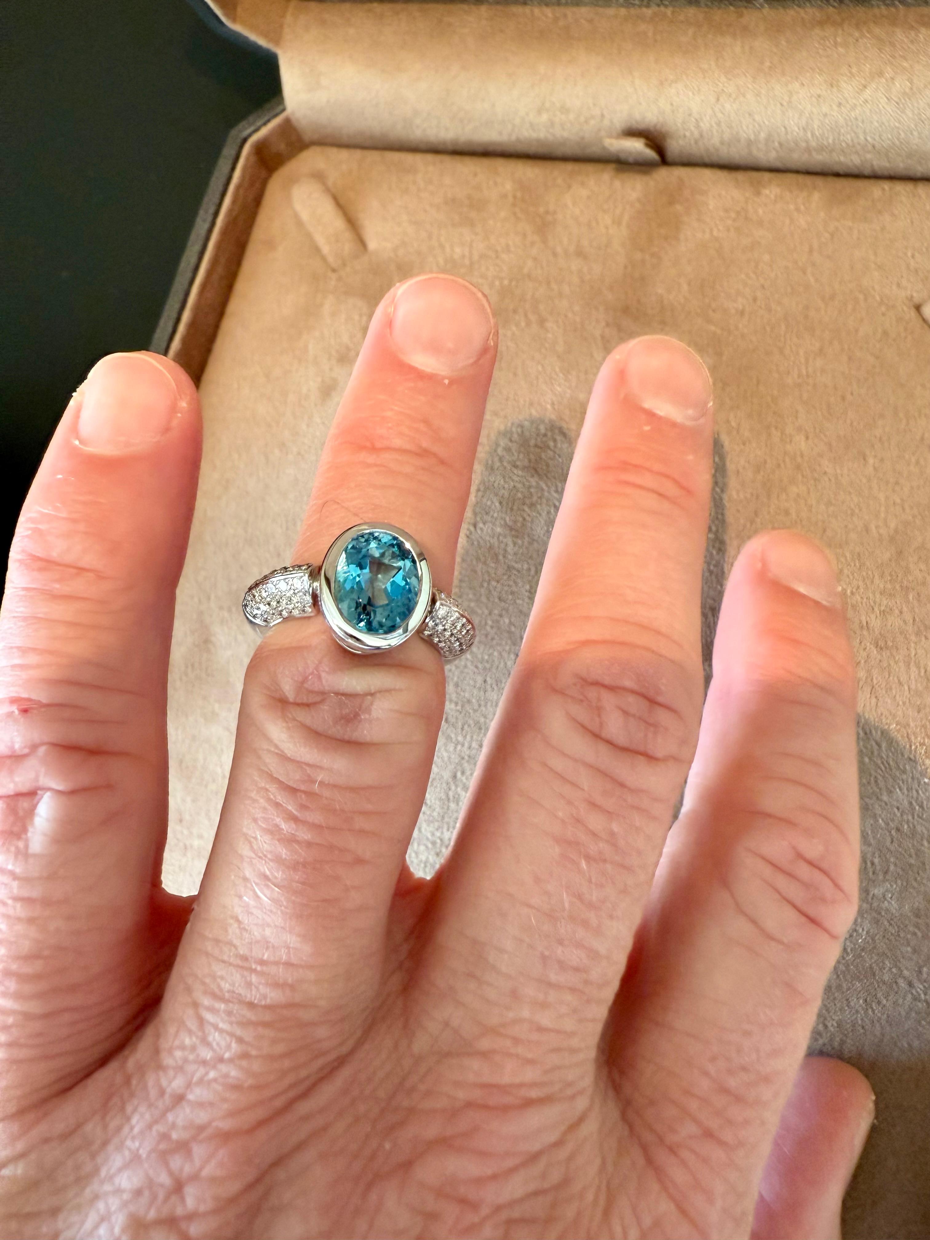 18 K white Gold Aquamarine Diamond Band Ring by Gübelin For Sale 6