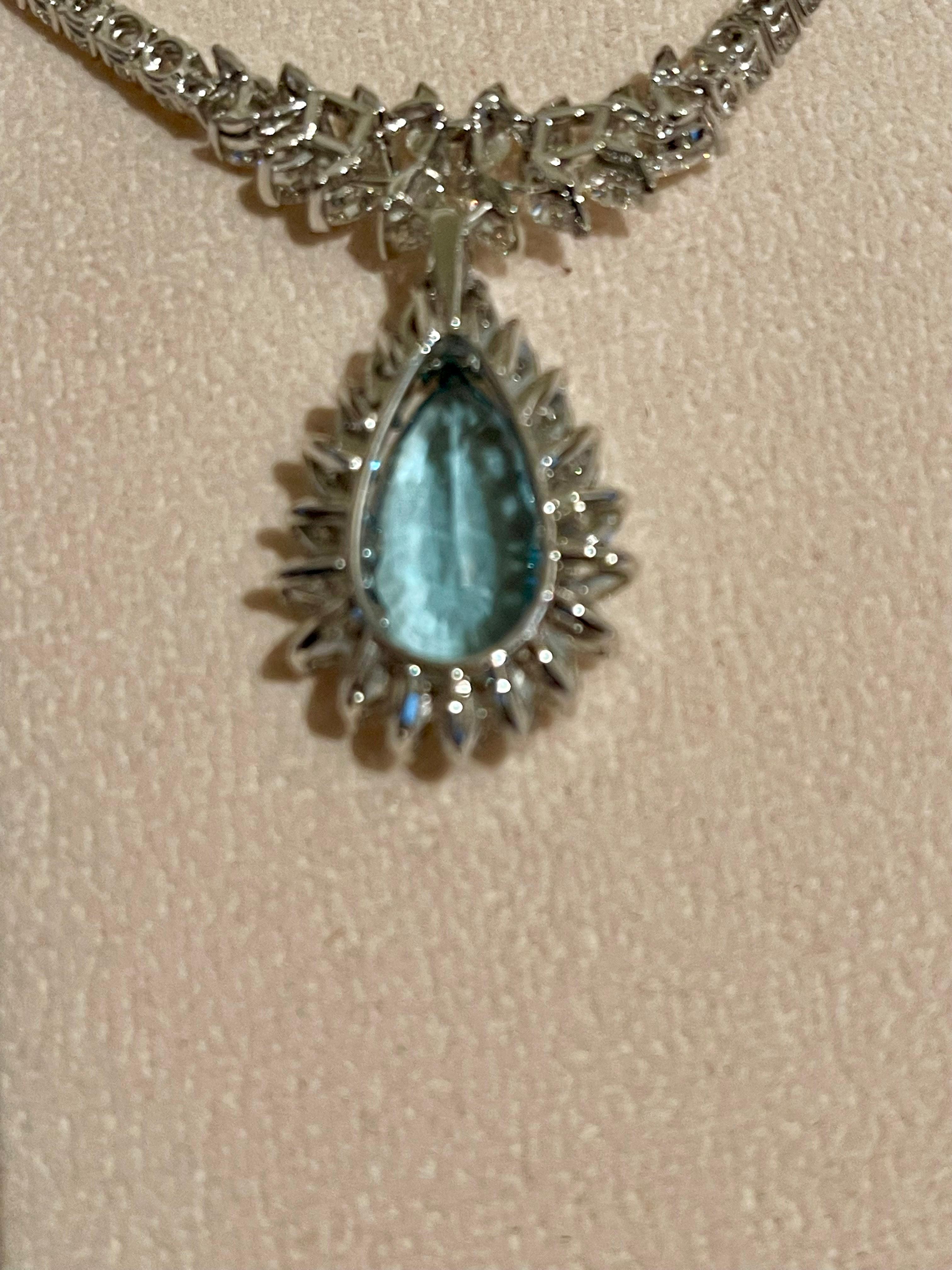 Women's 18 K white Gold Aquamarine Diamond Necklace Gubelin Lucerne For Sale