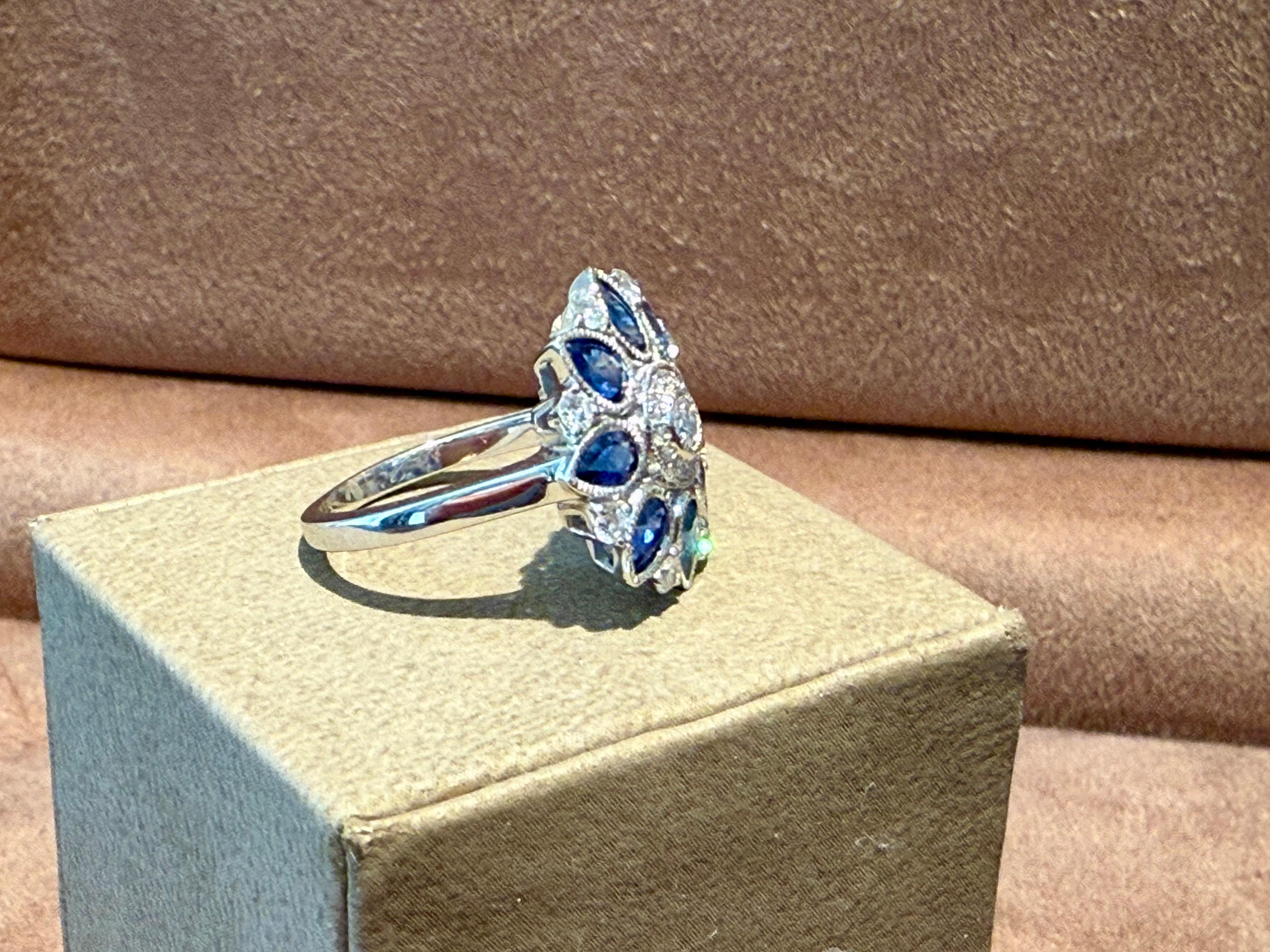 18 K white Gold Art Déco style Diamond Sapphire Ring For Sale 5