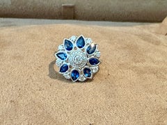 18 K white Gold Art Déco style Diamond Sapphire Ring