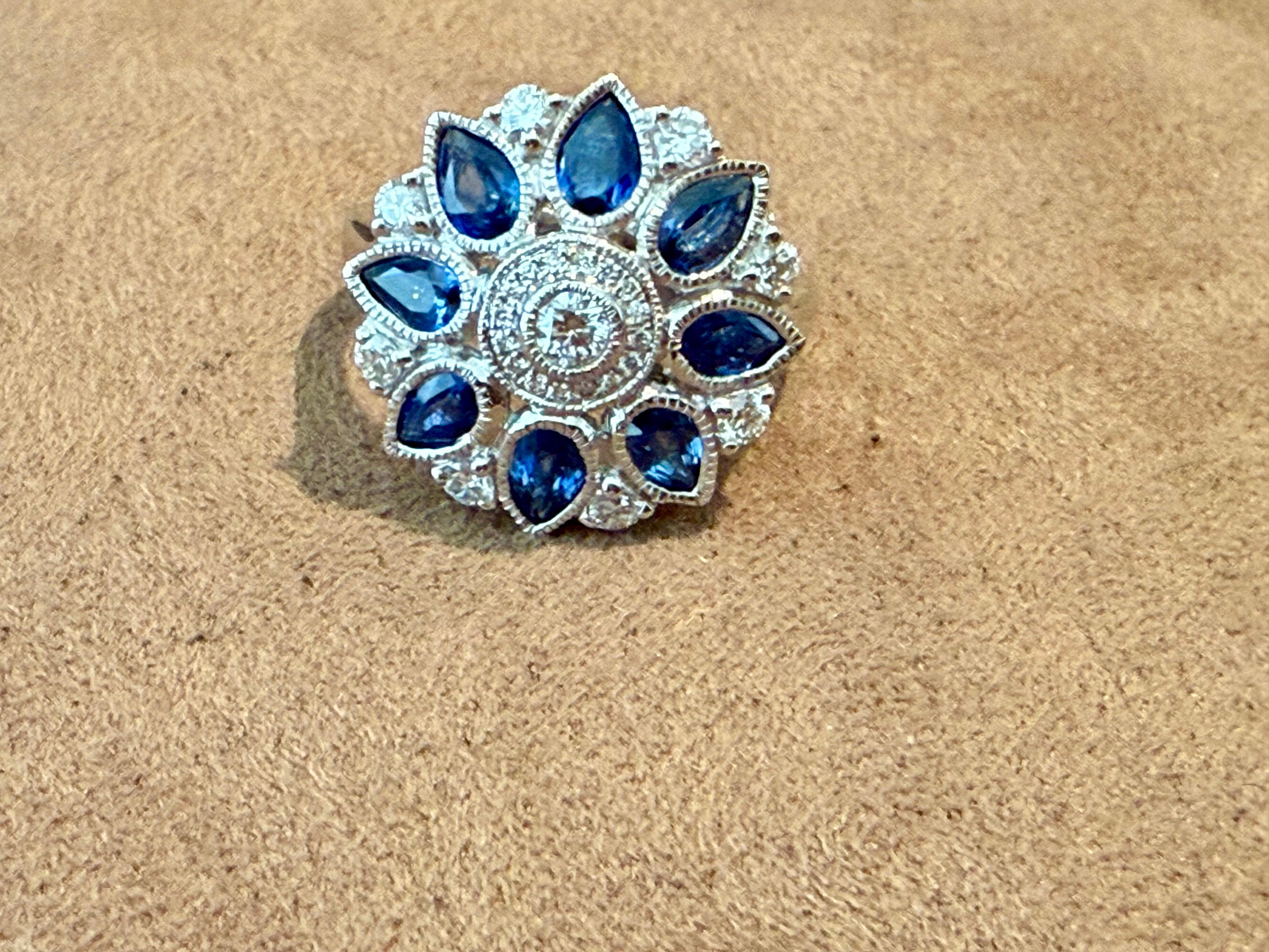 Art Deco 18 K white Gold Art Déco style Diamond Sapphire Ring For Sale