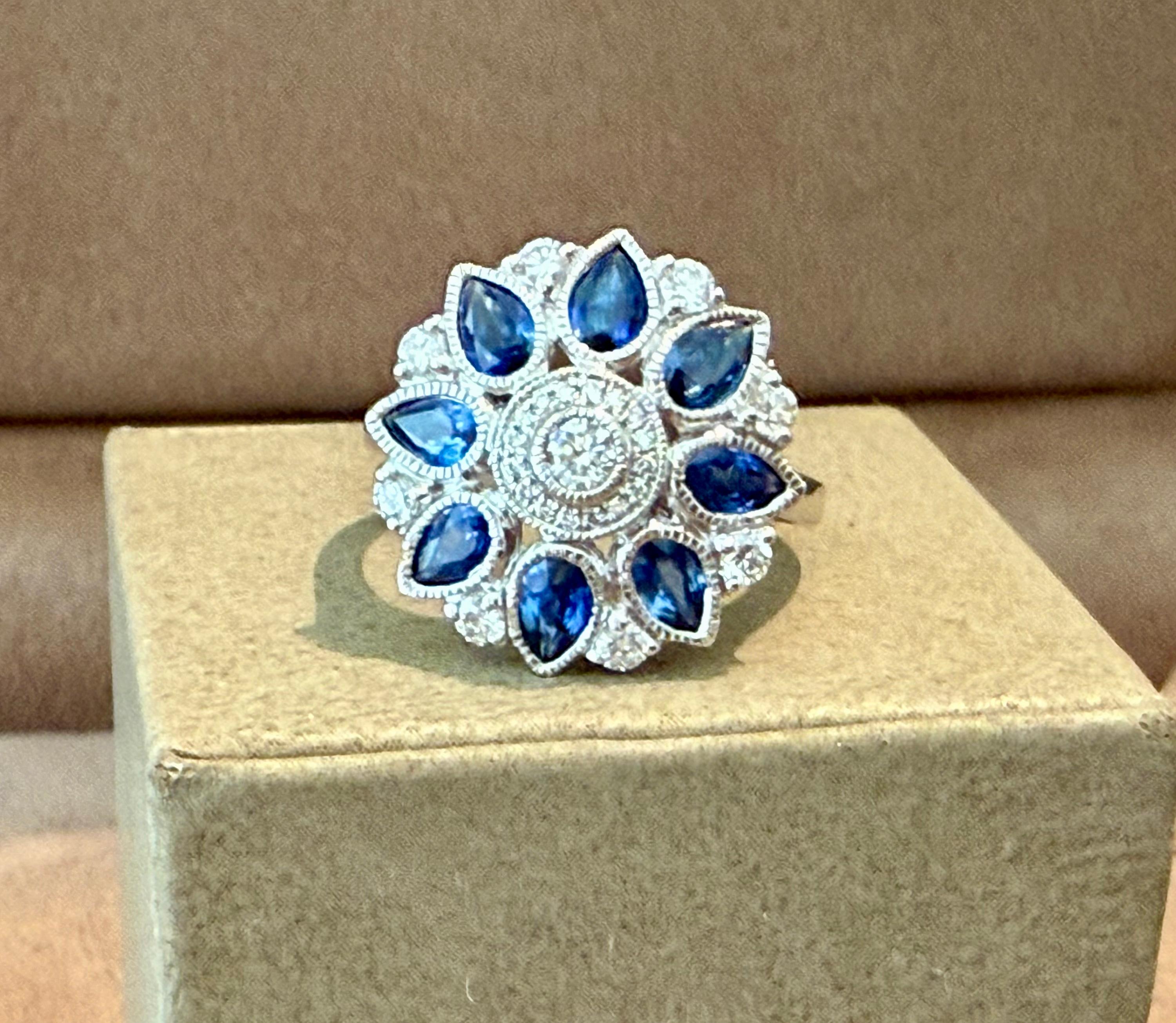 18 K white Gold Art Déco style Diamond Sapphire Ring For Sale 1
