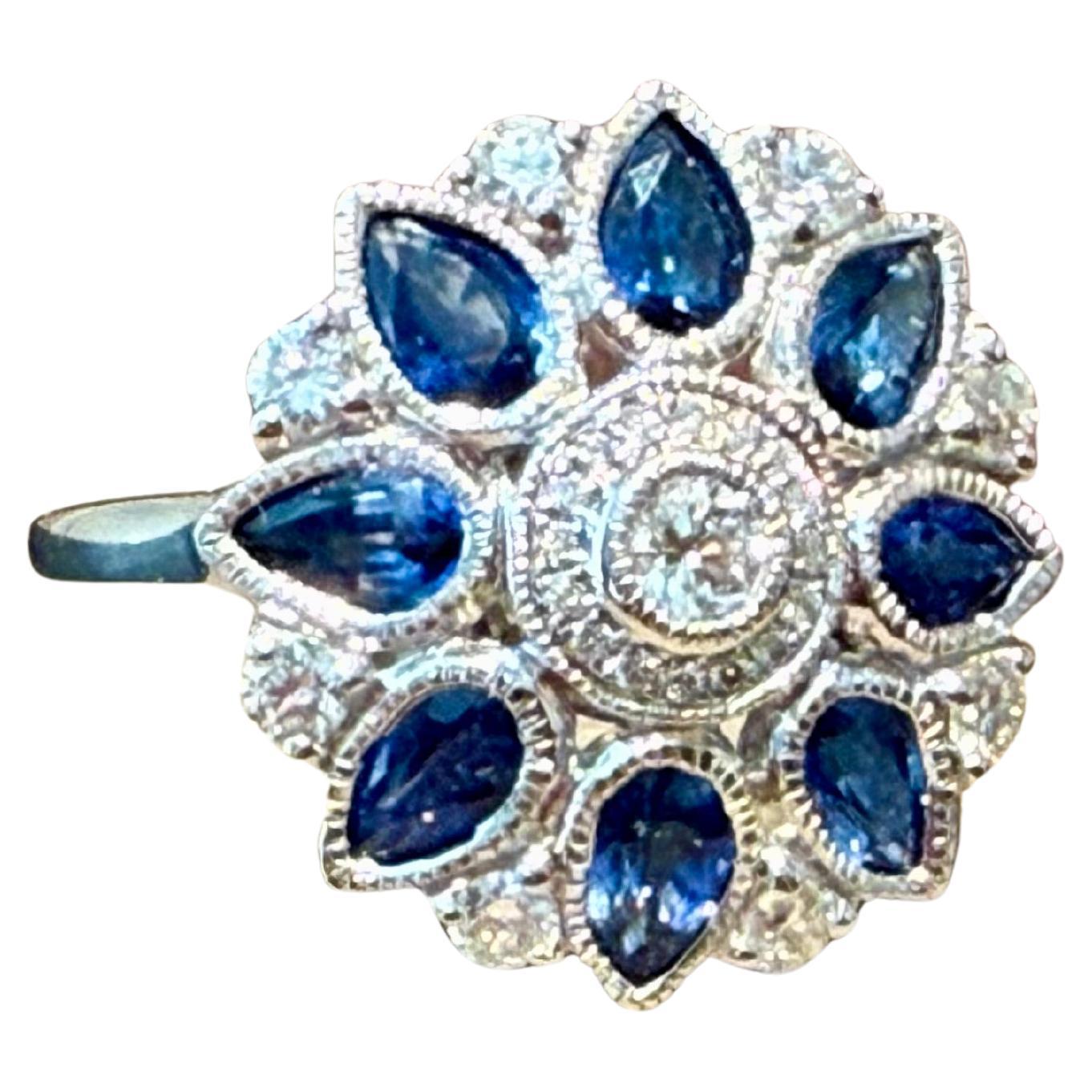 18 K white Gold Art Déco style Diamond Sapphire Ring For Sale