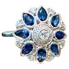 18 K white Gold Art Déco style Diamond Sapphire Ring