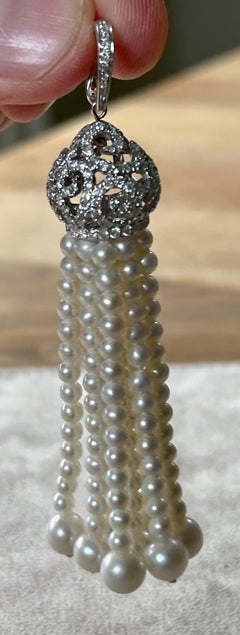 18 K White Gold Art Deco Style Pearl Diamond Tassel Pendant