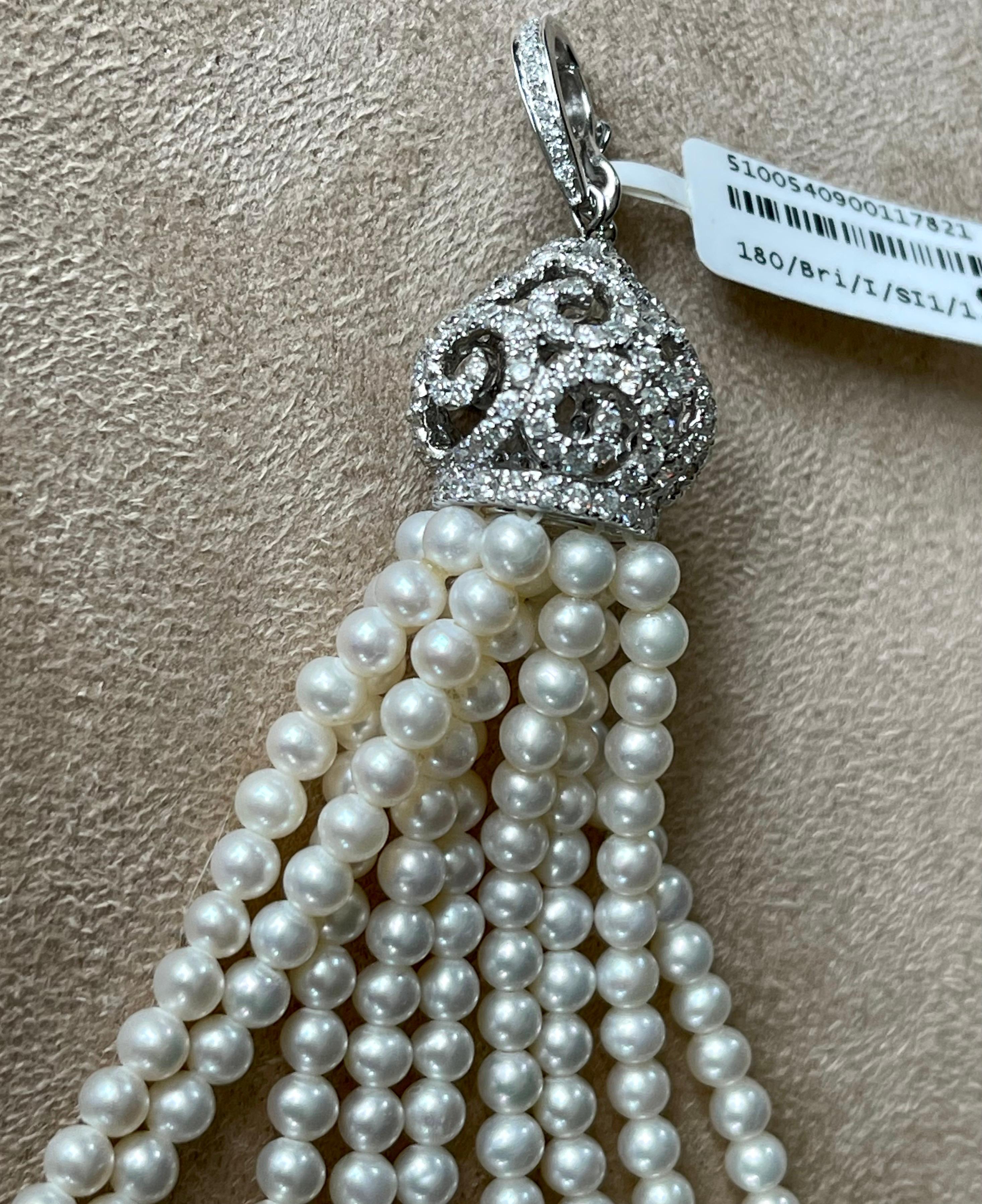 Pendentif à pompon en or blanc 18 carats de style Art déco avec perles et diamants Neuf - En vente à Zurich, Zollstrasse