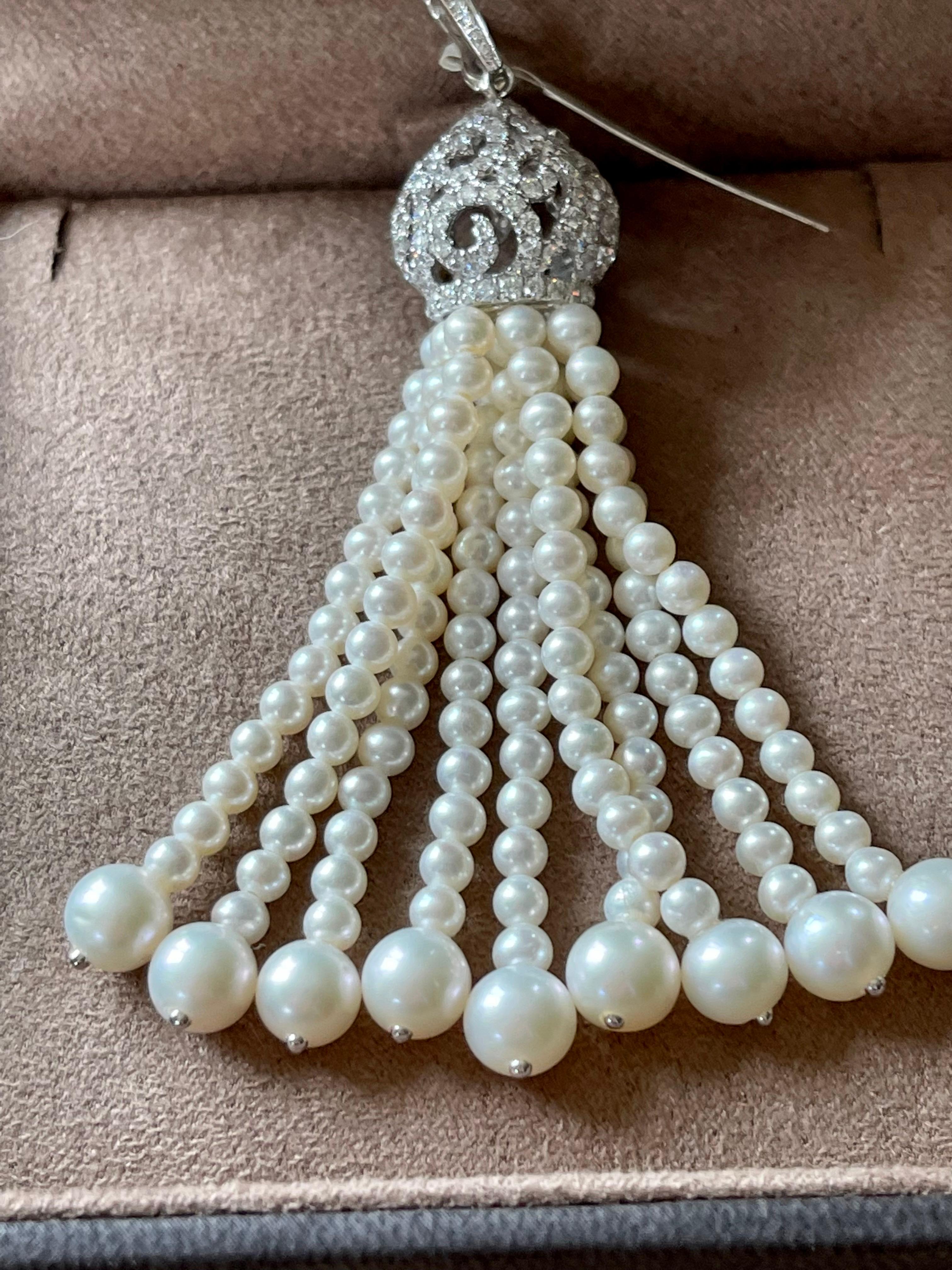 Pendentif à pompon en or blanc 18 carats de style Art déco avec perles et diamants en vente 1