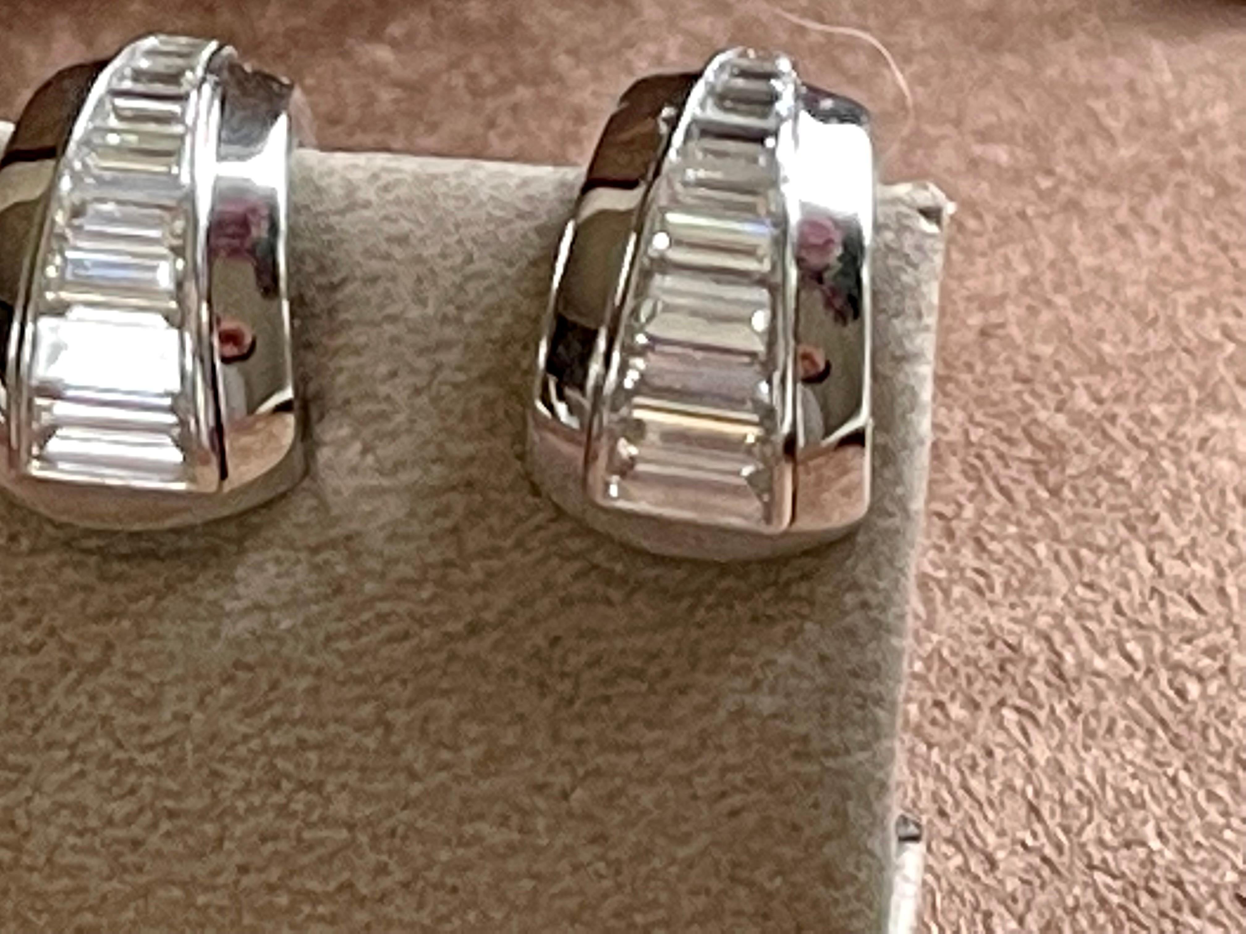 18 K White Gold Baguette Diamond Hoop Earrings For Sale 5