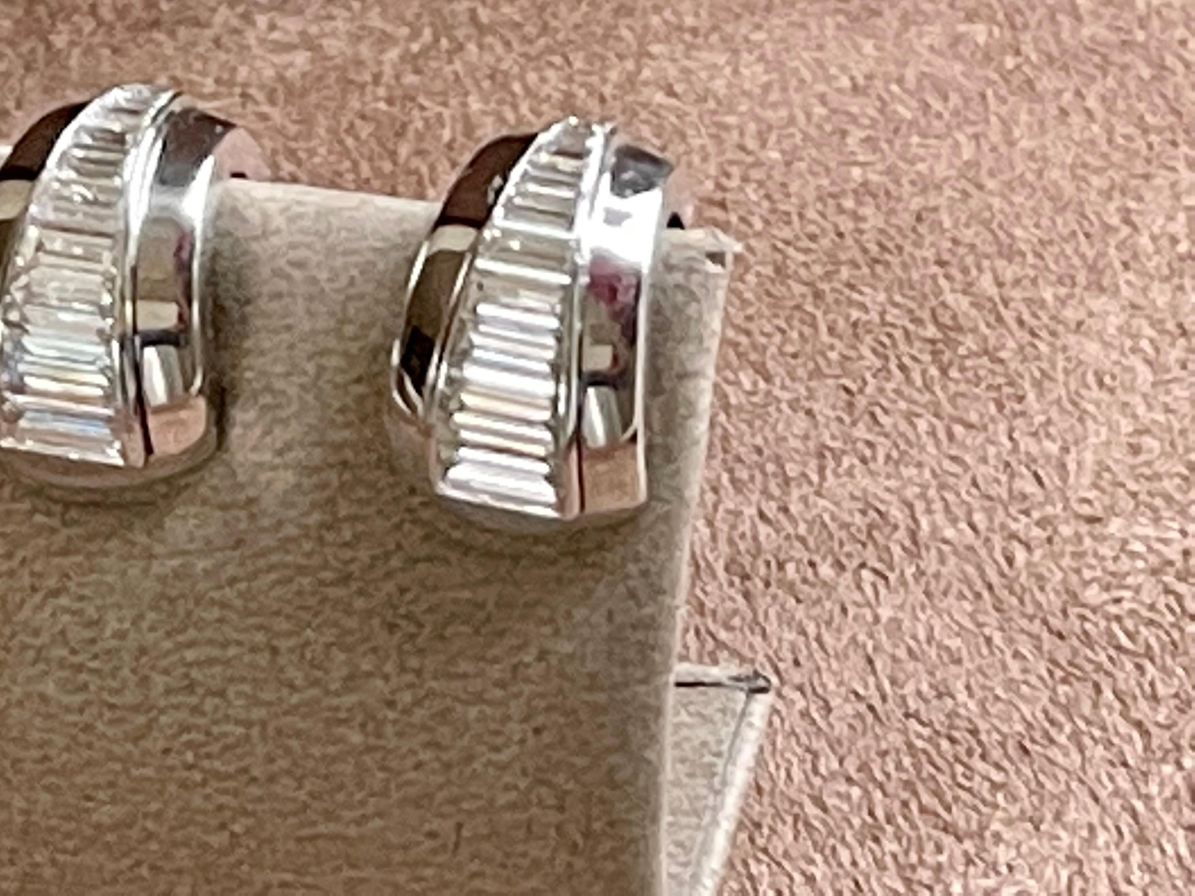 18 K White Gold Baguette Diamond Hoop Earrings For Sale 7