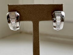 18 K White Gold Baguette Diamond Hoop Earrings