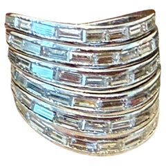 18 K white Gold Band Ring Baguette Diamonds Paul Binder Zurich