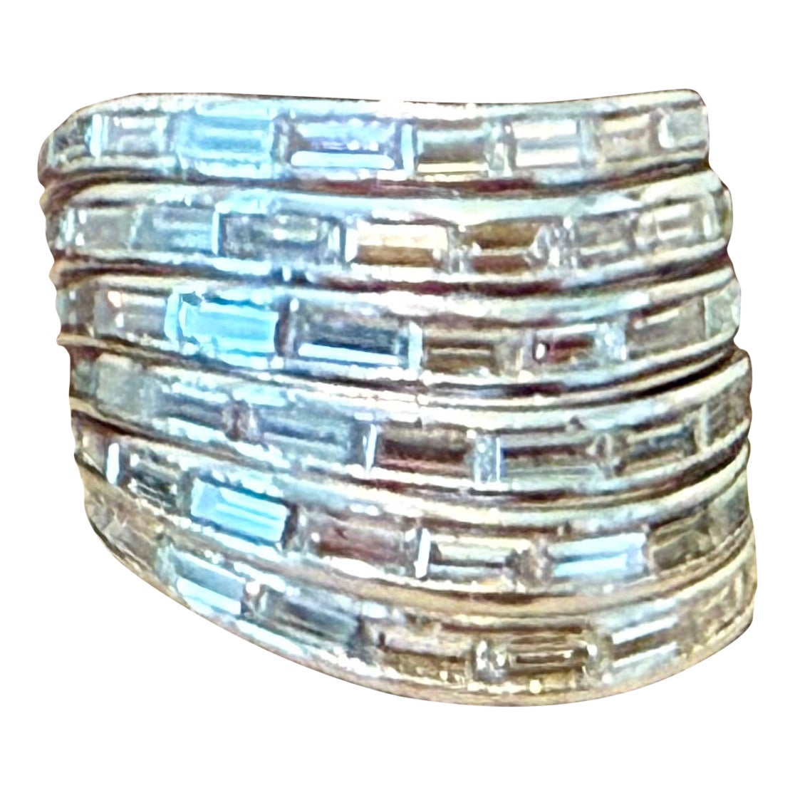 Anillo de oro blanco de 18 K Diamantes Baguette Paul Binder Zúrich en venta