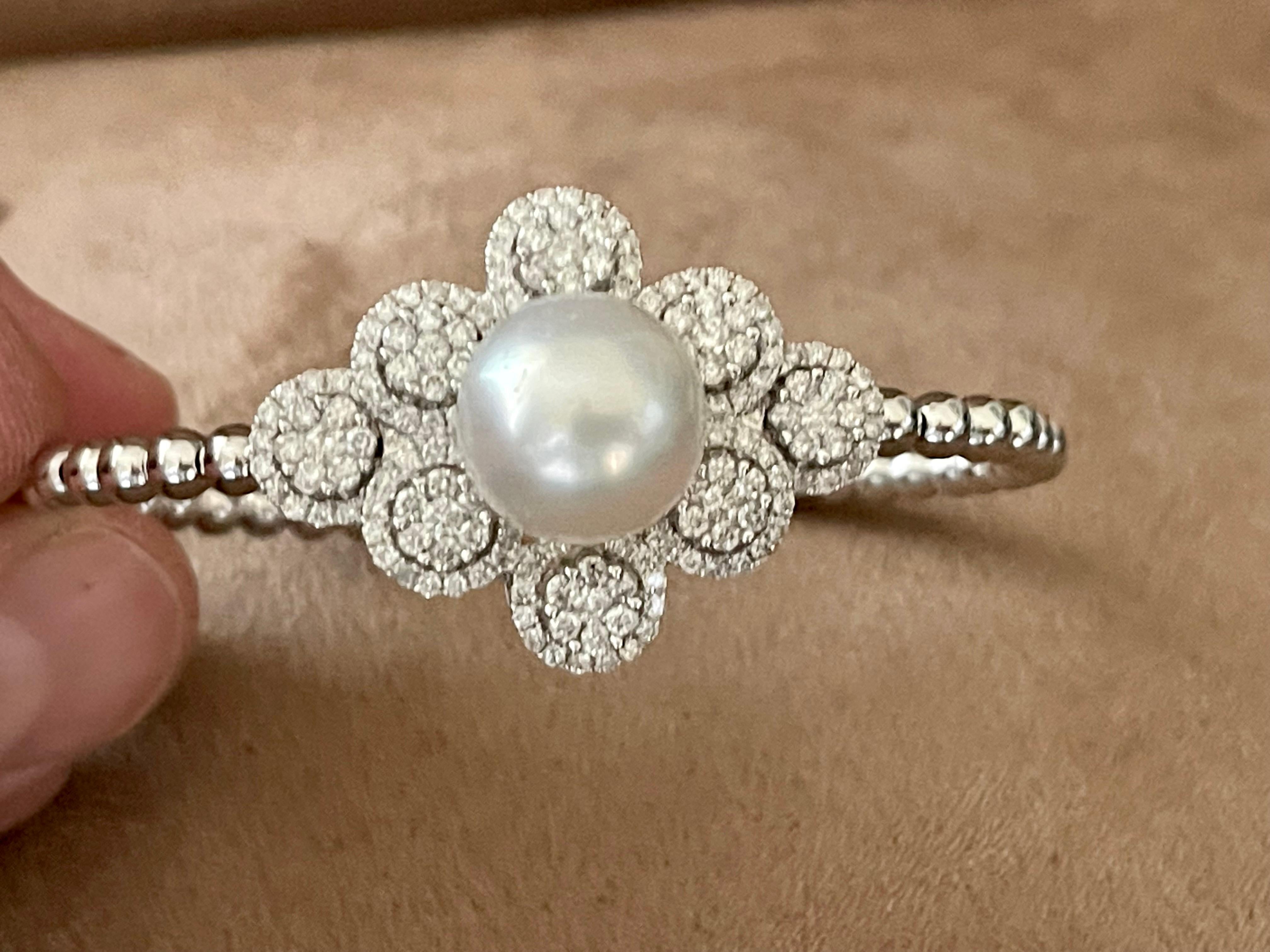 18 K White Gold Bangle South Sea Pearls Diamonds 4