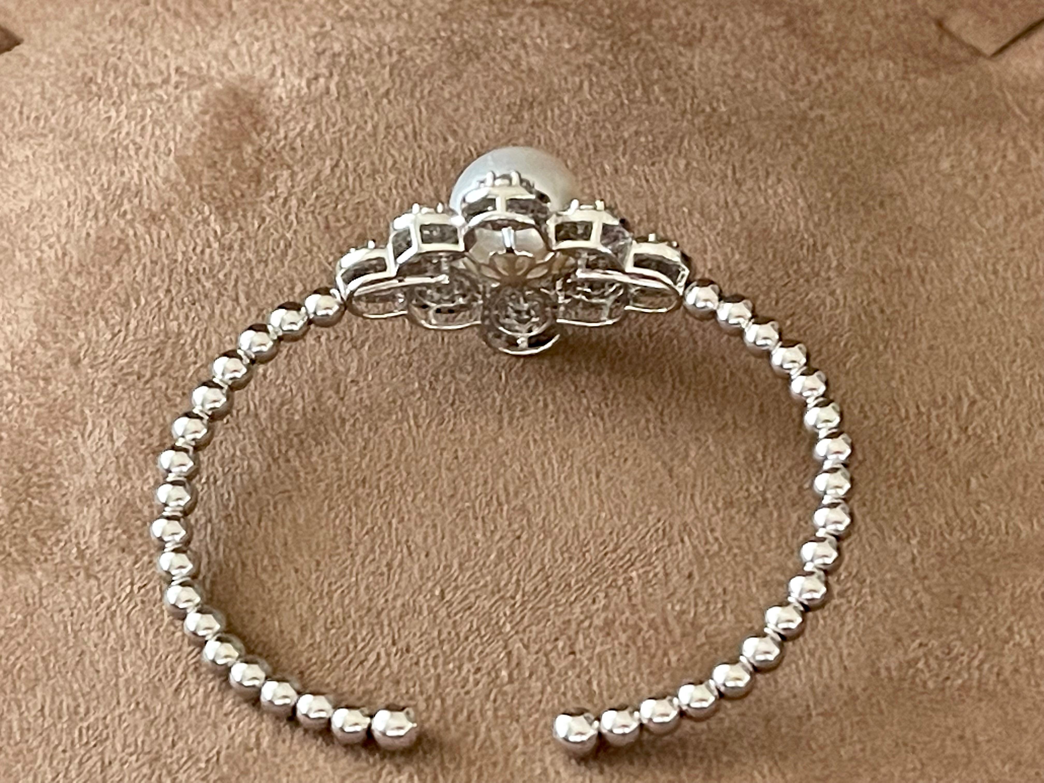 18 K White Gold Bangle South Sea Pearls Diamonds In New Condition In Zurich, Zollstrasse