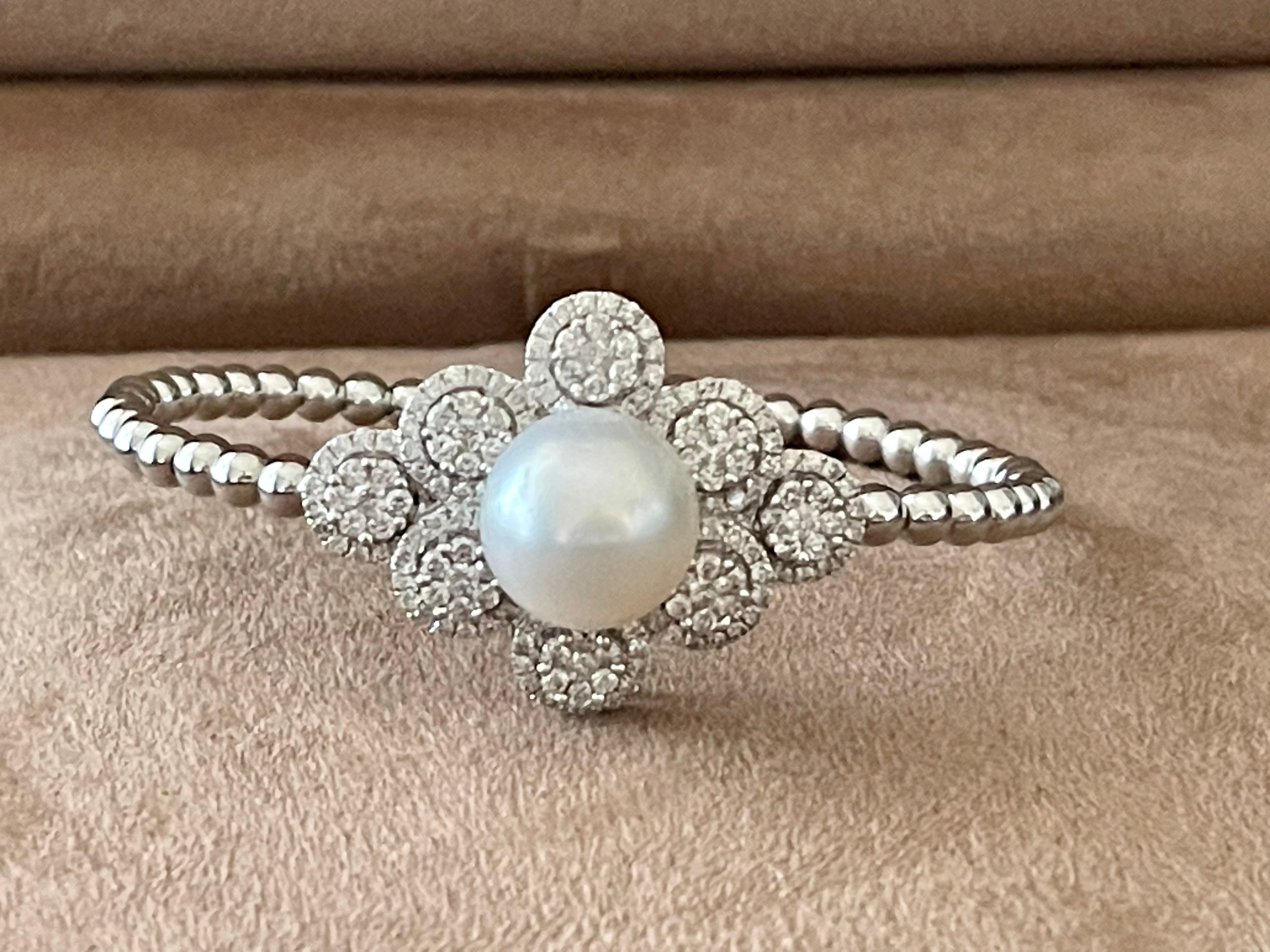 Women's 18 K White Gold Bangle South Sea Pearls Diamonds