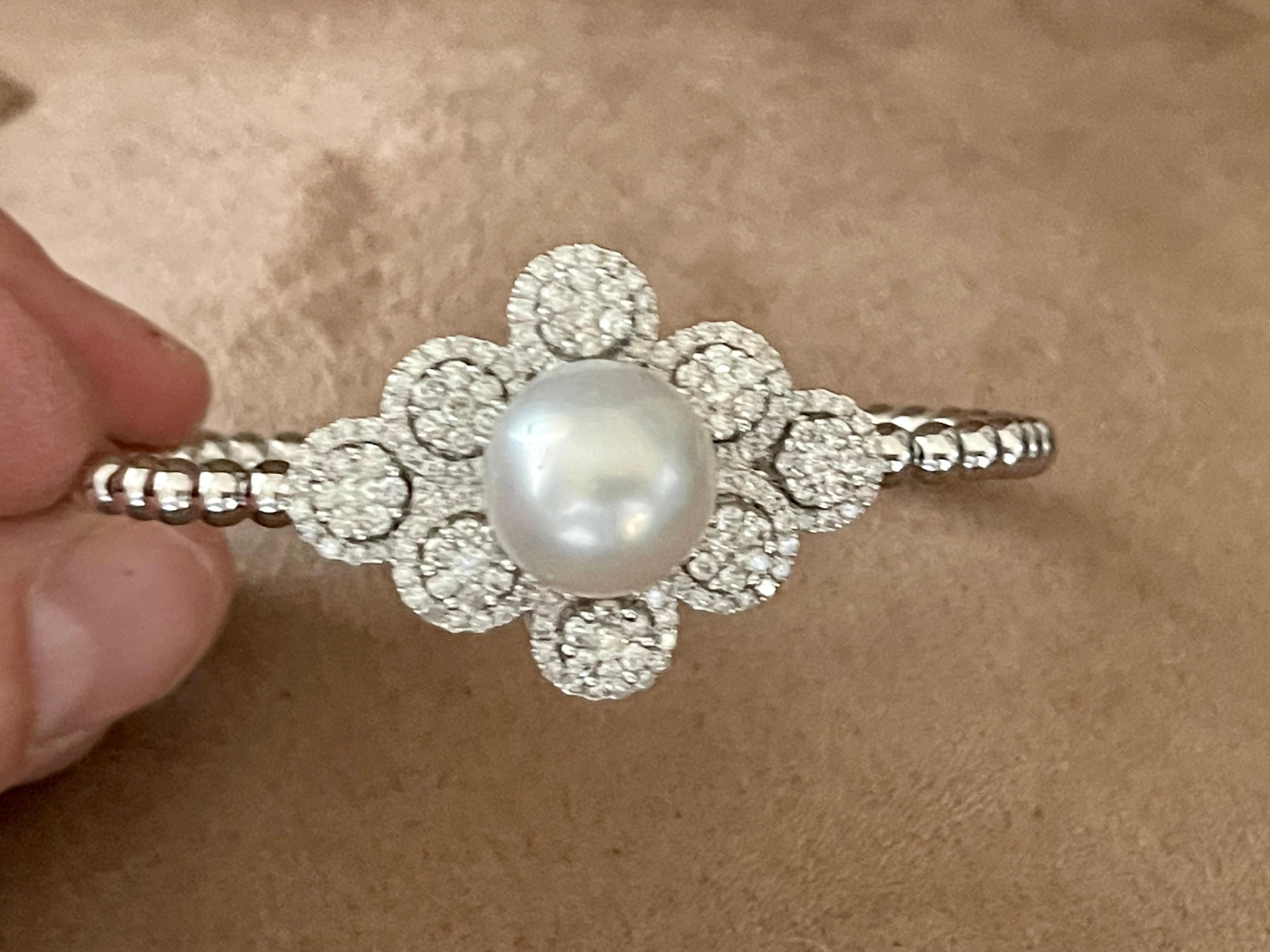 18 K White Gold Bangle South Sea Pearls Diamonds 3