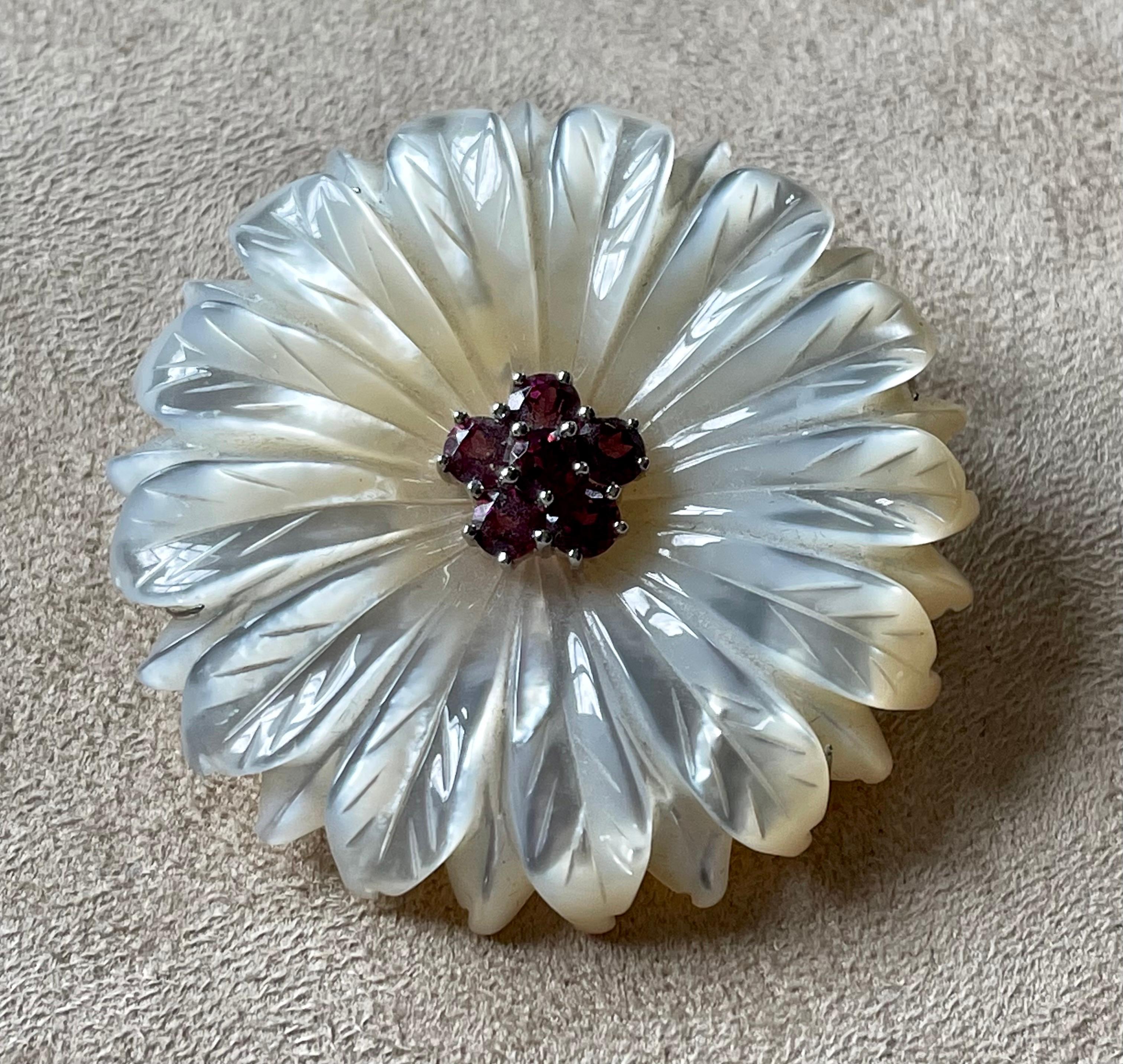 mother of pearl flower brooch