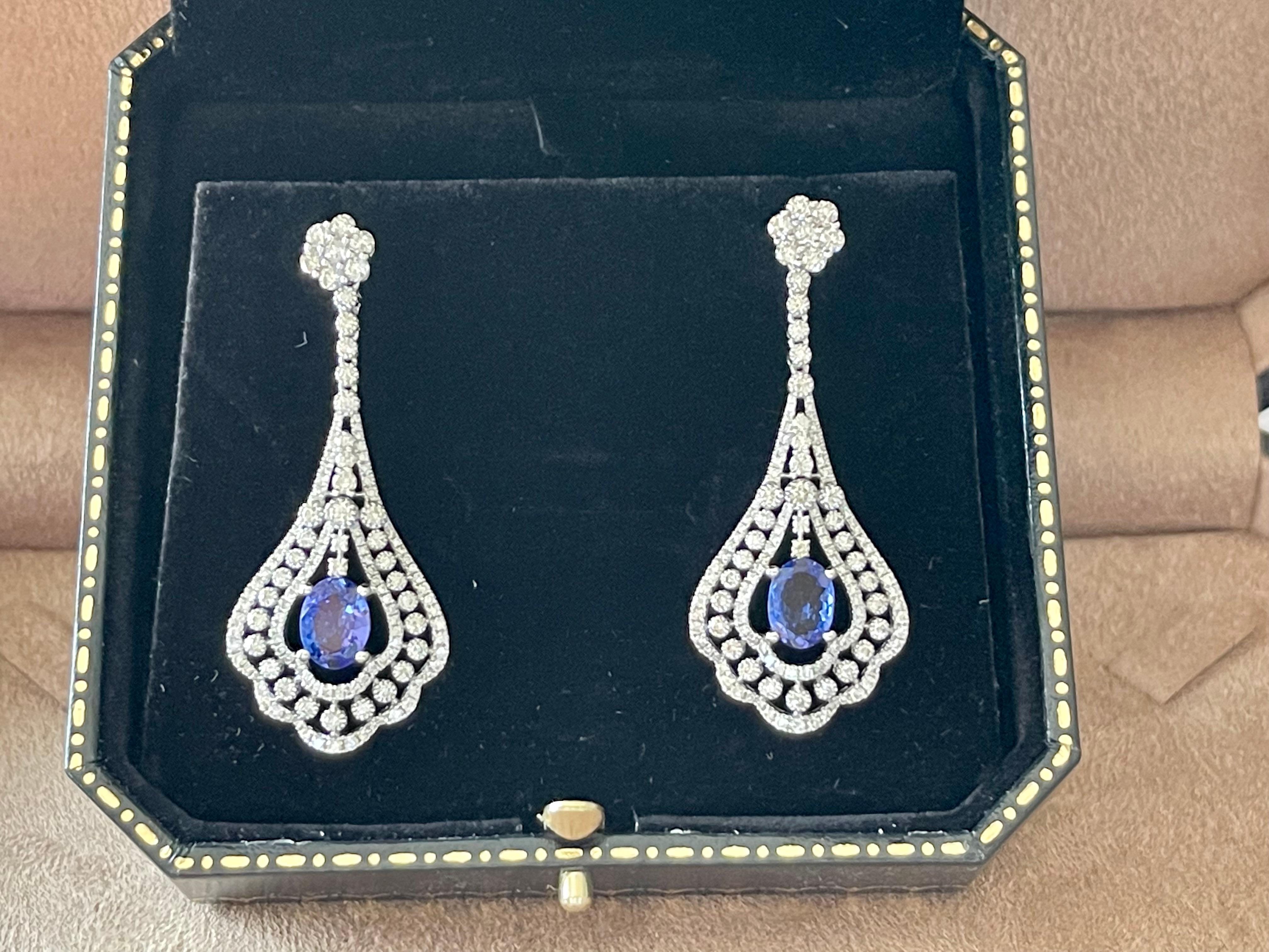 18k White Gold Chandelier Earrings Tanzanite Diamonds For Sale 1