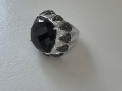 18 K White Gold Cocktail Ring Black White Diamond Smoky Quartz