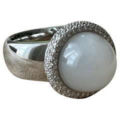 18 K Oro Blanco Anillo Coktail Diamantes Sugarloaf Moonstone Gubelin Lucerne