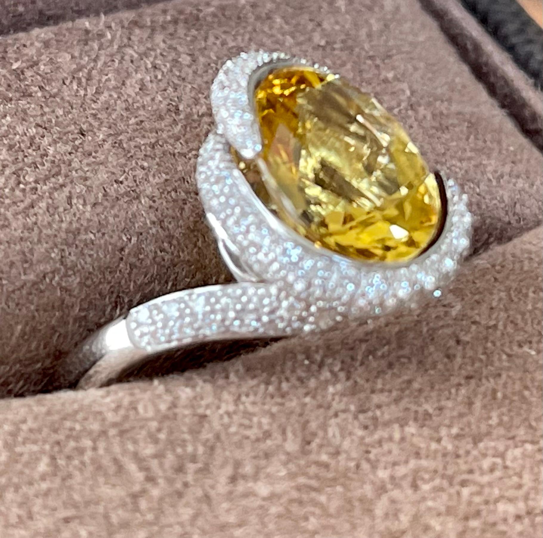 18 K White Gold Coktail Ring Diamonds Yellow Beryl Gubelin Lucerne For Sale 4