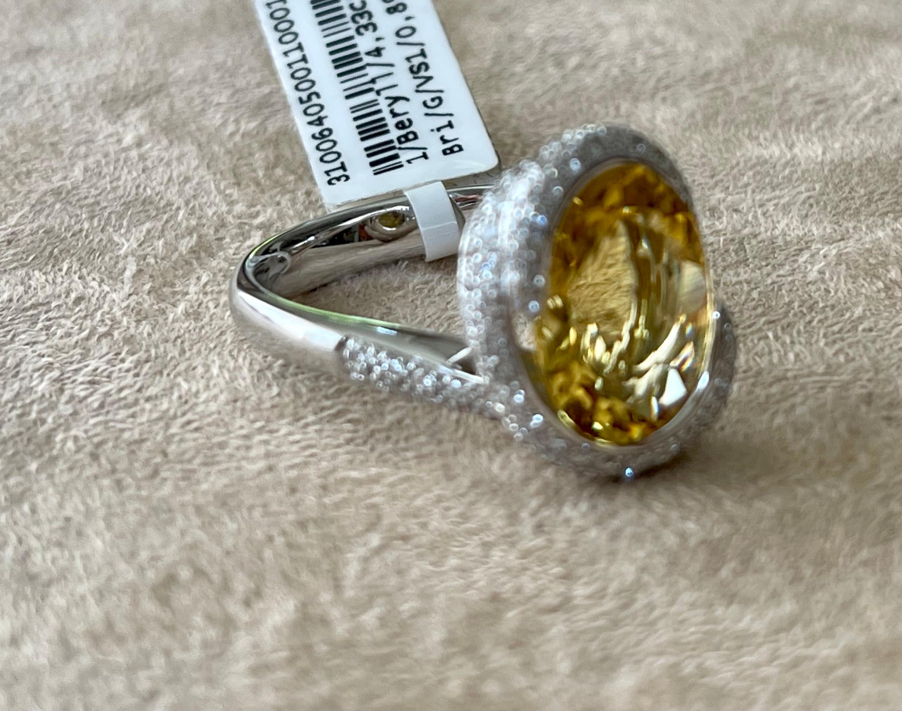 18 Karat Weißgold Coktail-Ring Diamanten Gelb Beryll Gubelin Lucerne (Zeitgenössisch) im Angebot